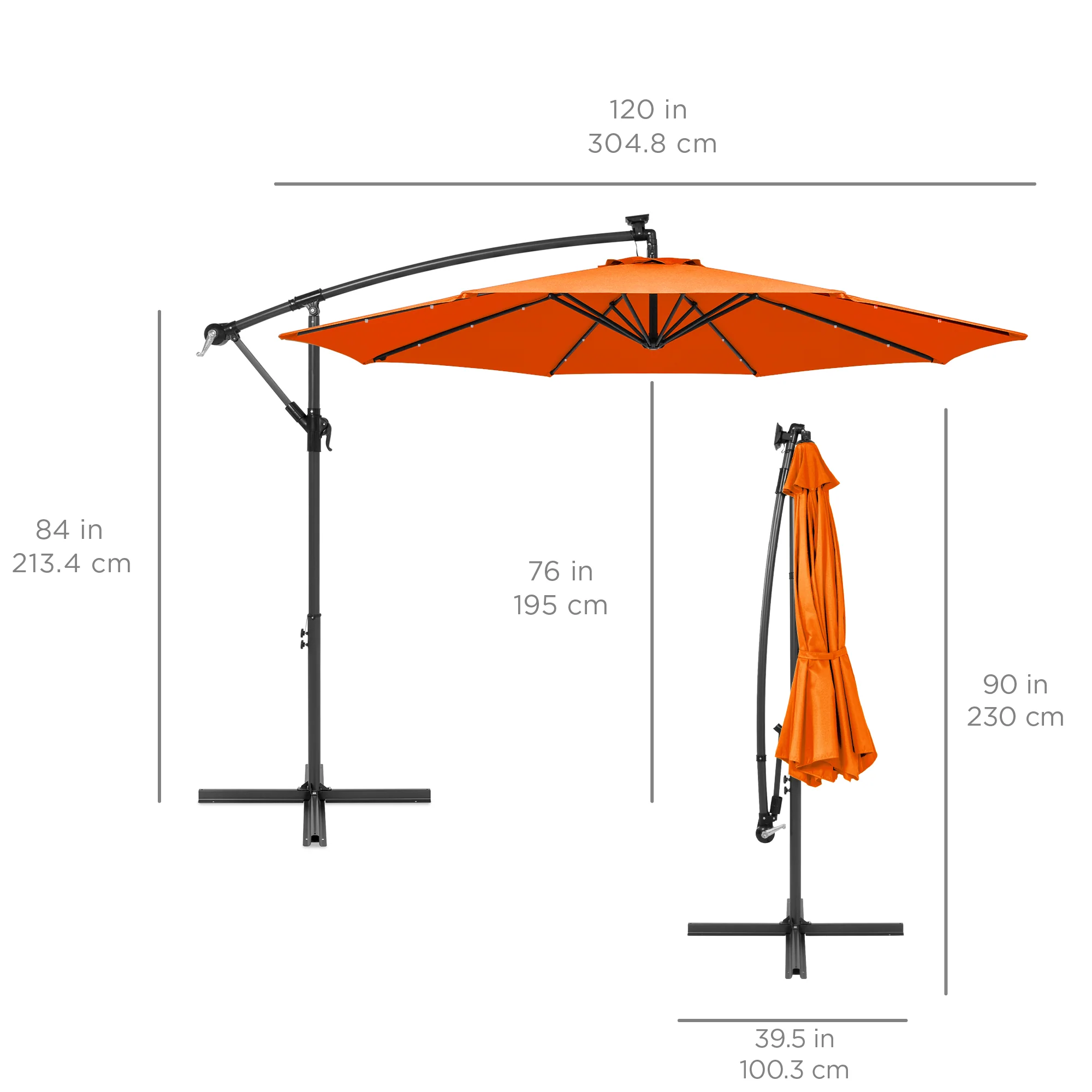 Solar LED Offset Hanging Patio Umbrella w/ Crank Tilt Adjustment - 10ft - Image 56