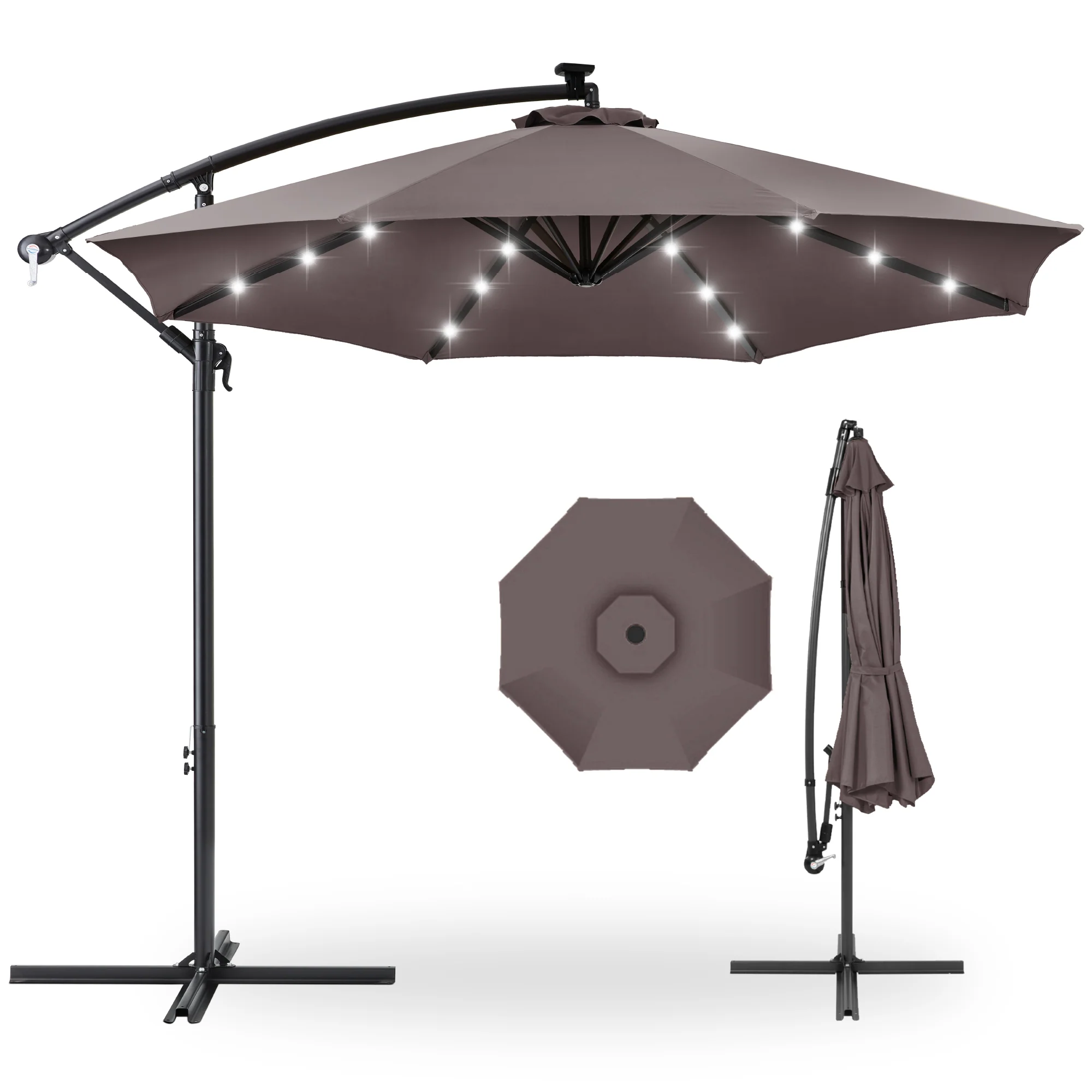 Solar LED Offset Hanging Patio Umbrella w/ Crank Tilt Adjustment - 10ft - Image 57