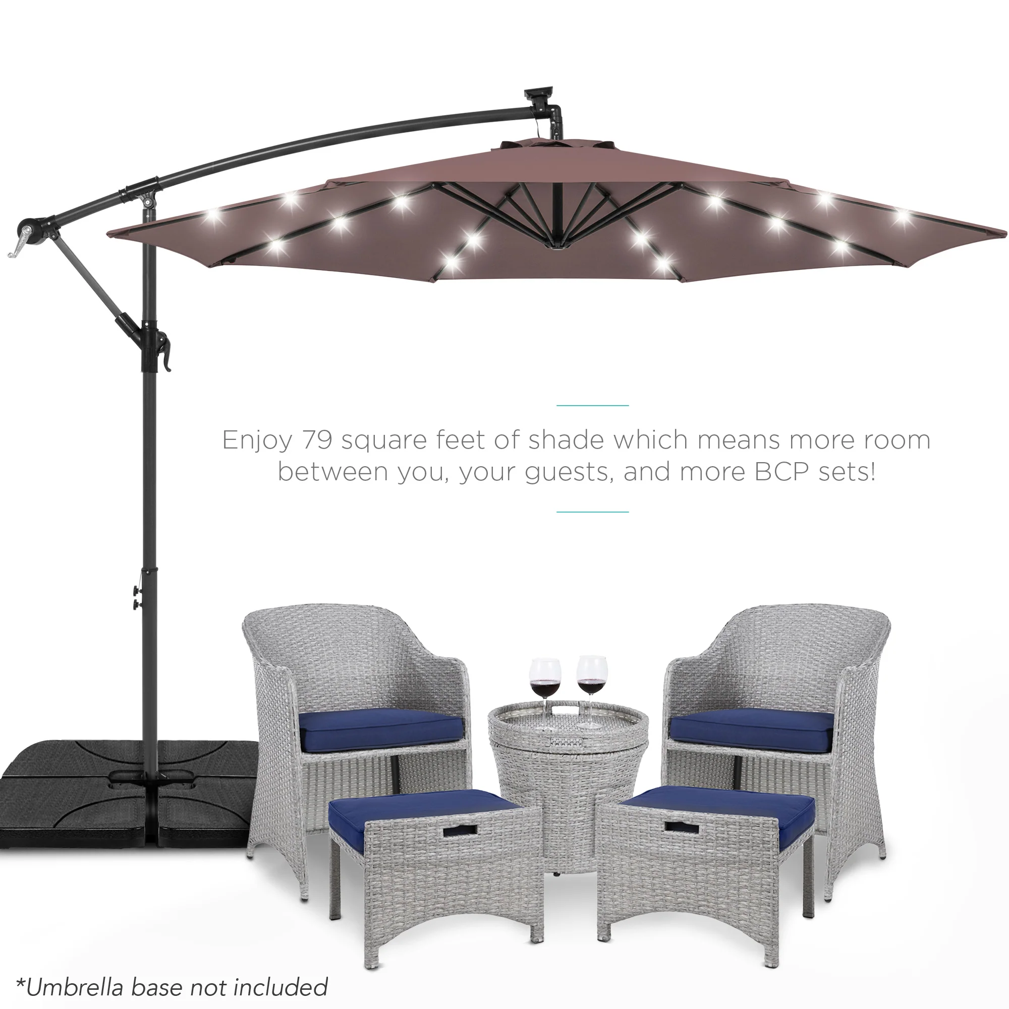 Solar LED Offset Hanging Patio Umbrella w/ Crank Tilt Adjustment - 10ft - Image 58