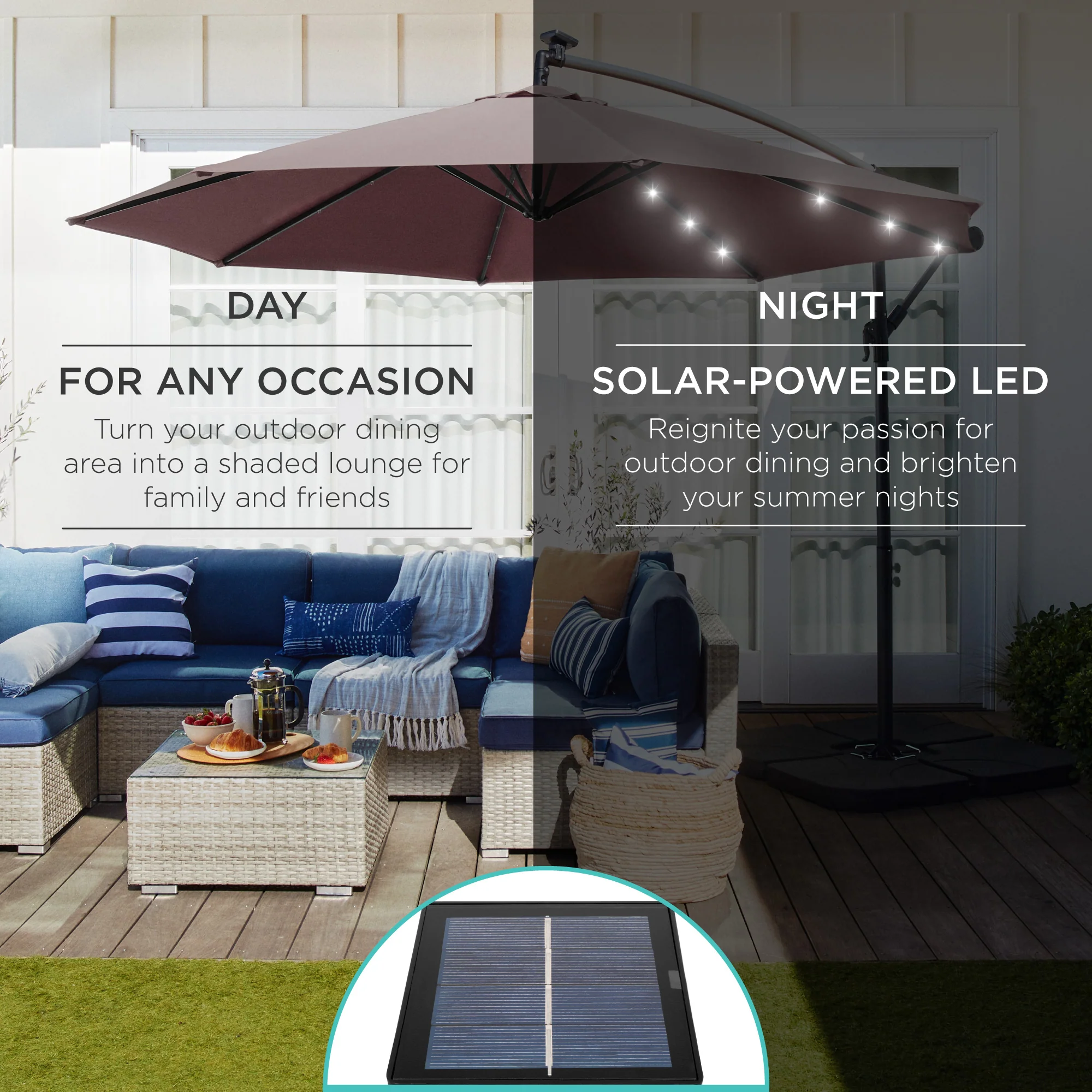 Solar LED Offset Hanging Patio Umbrella w/ Crank Tilt Adjustment - 10ft - Image 59