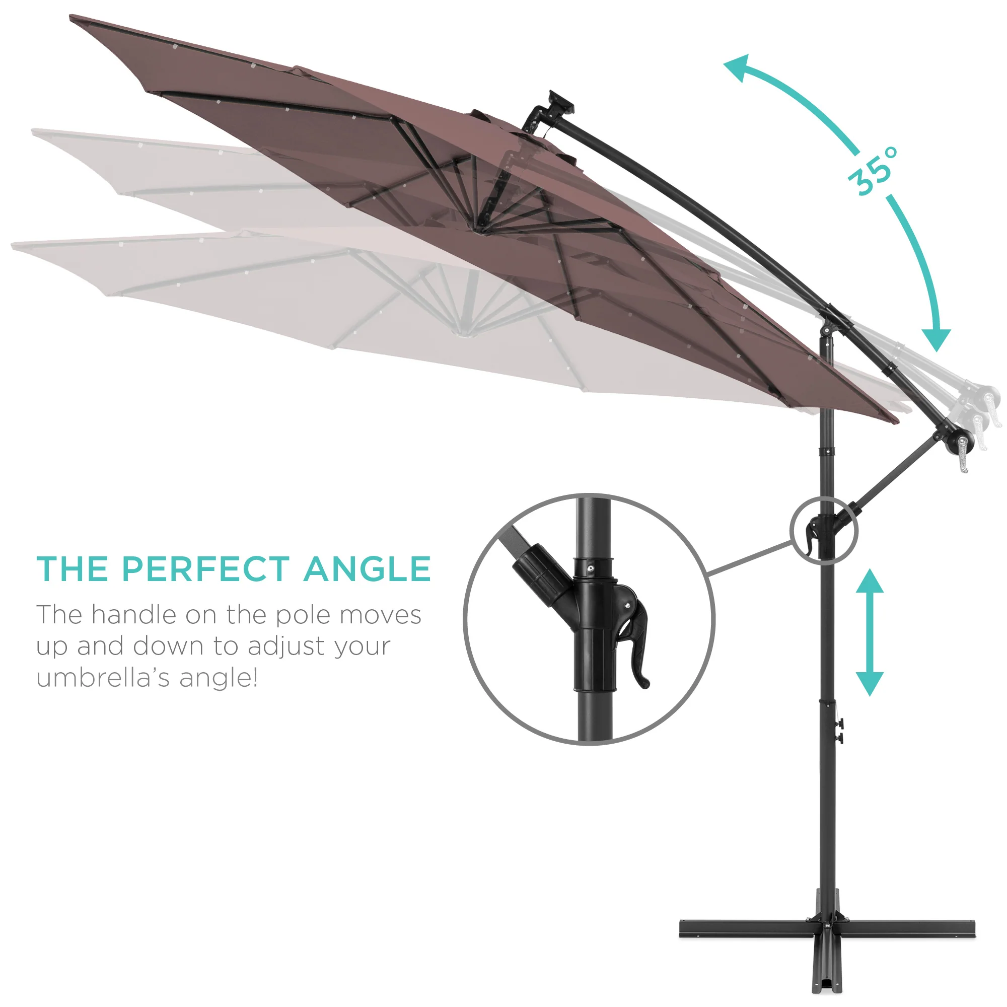 Solar LED Offset Hanging Patio Umbrella w/ Crank Tilt Adjustment - 10ft - Image 60