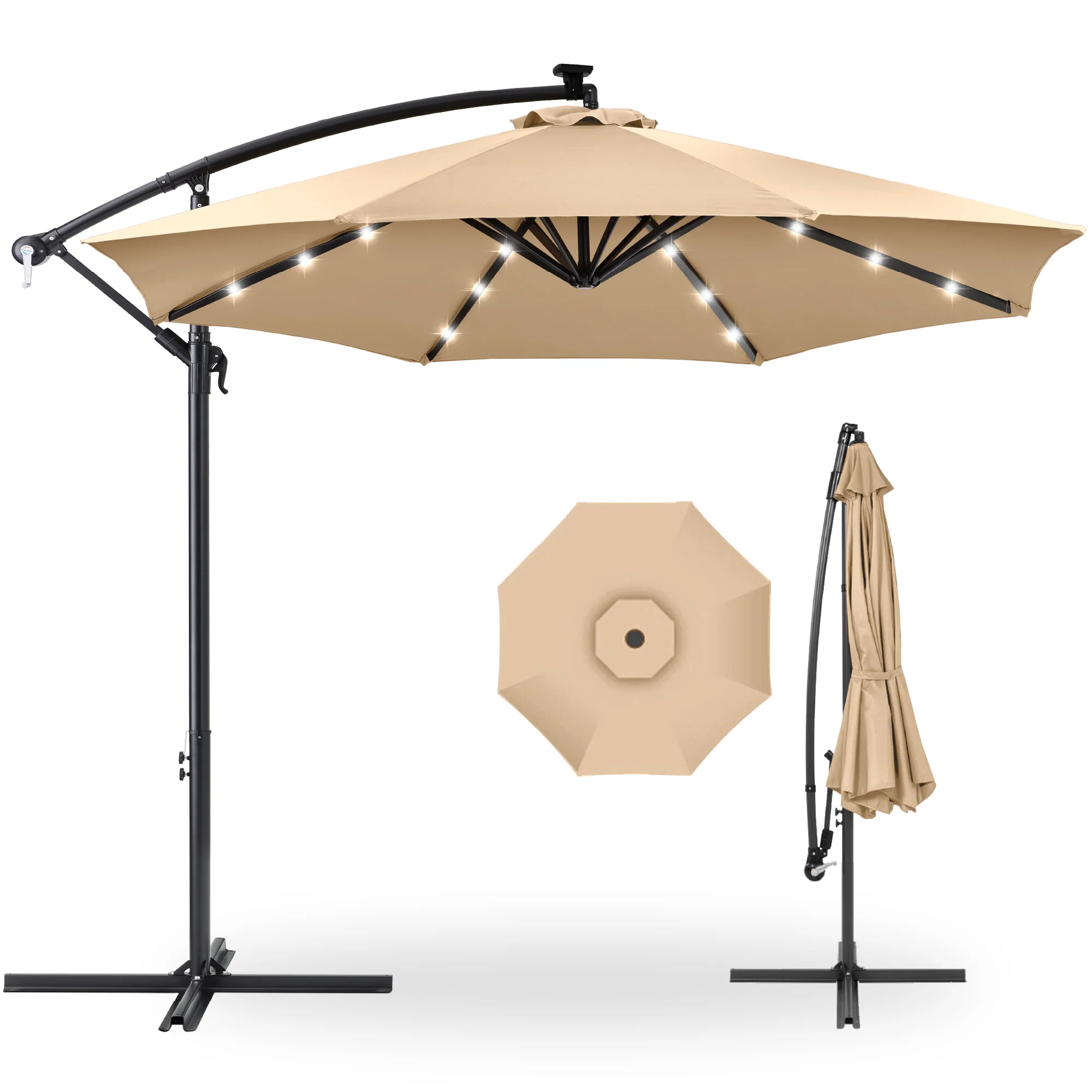 Solar LED Offset Hanging Patio Umbrella w/ Crank Tilt Adjustment - 10ft - Image 64