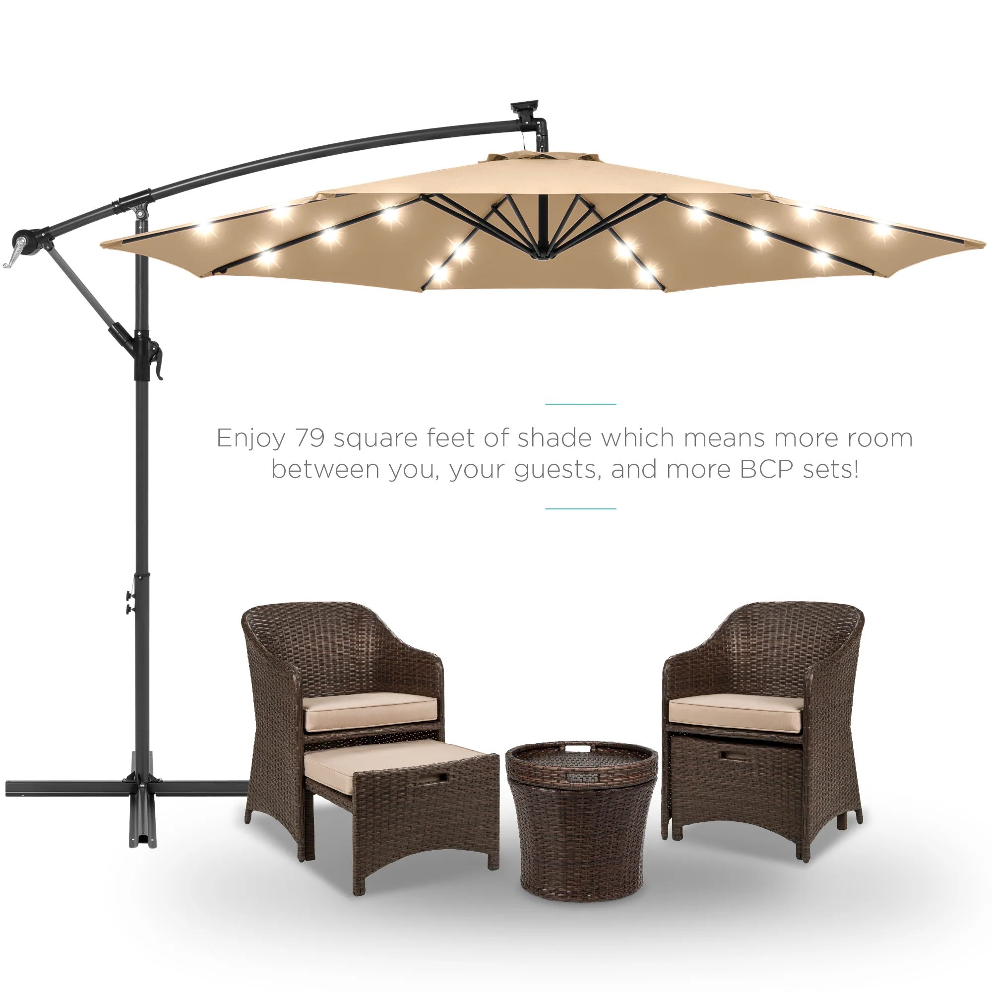 Solar LED Offset Hanging Patio Umbrella w/ Crank Tilt Adjustment - 10ft - Image 65