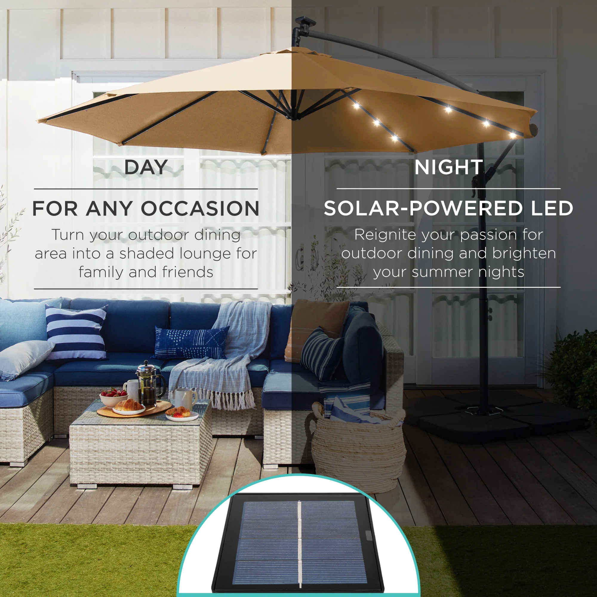 Solar LED Offset Hanging Patio Umbrella w/ Crank Tilt Adjustment - 10ft - Image 66