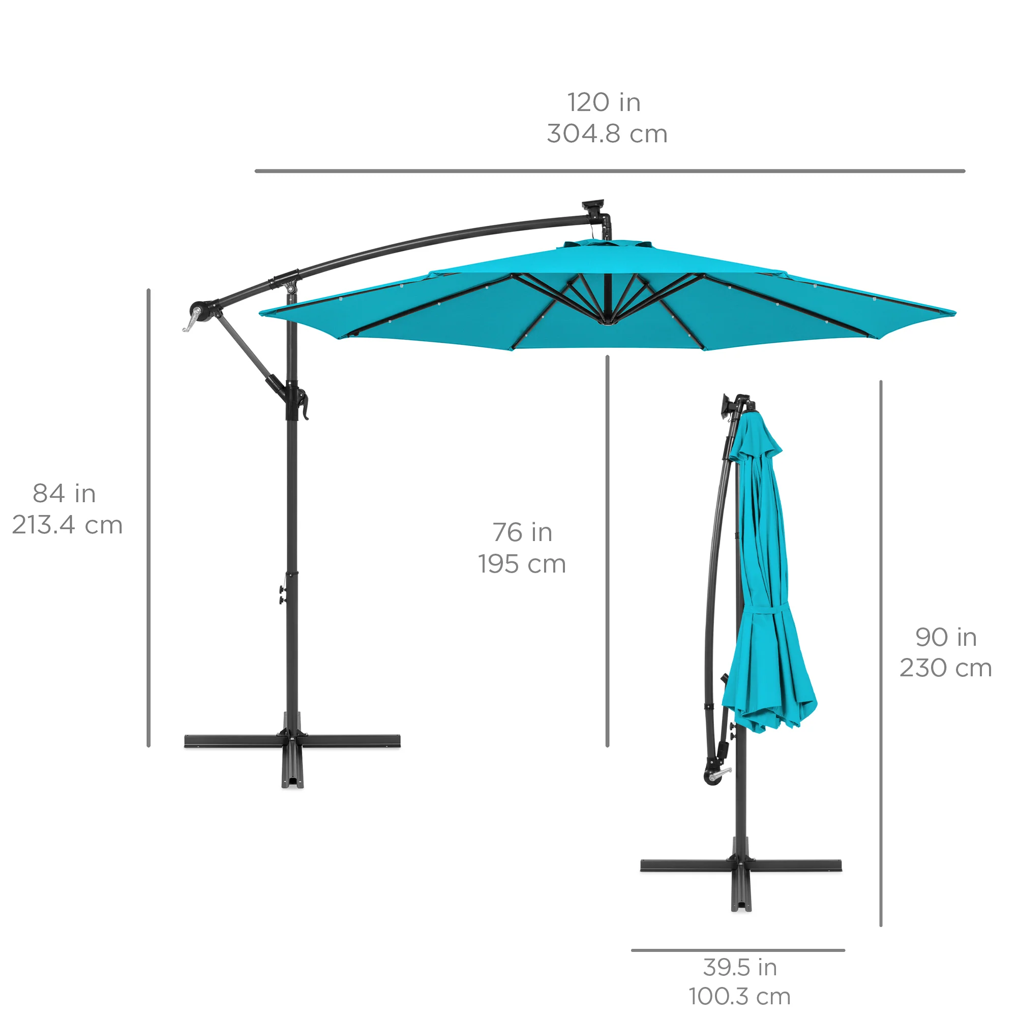 Solar LED Offset Hanging Patio Umbrella w/ Crank Tilt Adjustment - 10ft - Image 7