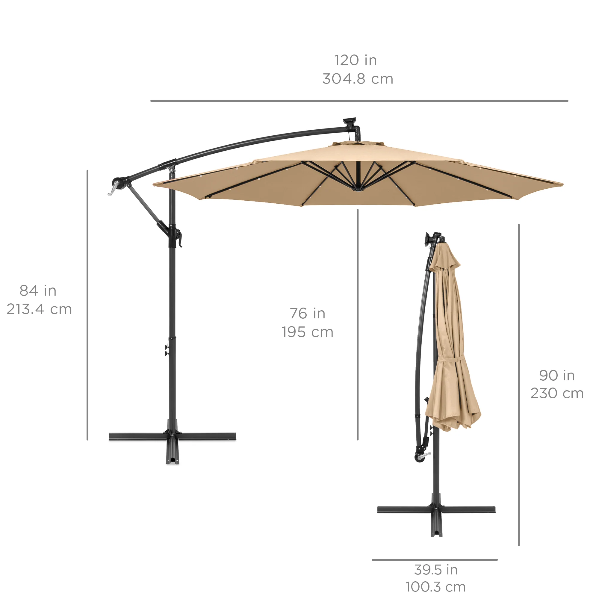 Solar LED Offset Hanging Patio Umbrella w/ Crank Tilt Adjustment - 10ft - Image 70