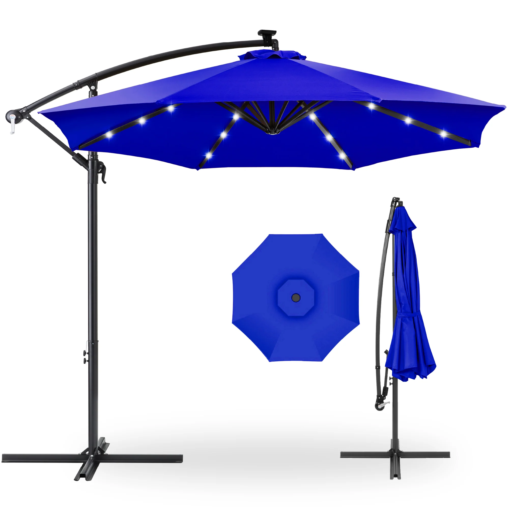 Solar LED Offset Hanging Patio Umbrella w/ Crank Tilt Adjustment - 10ft - Image 71