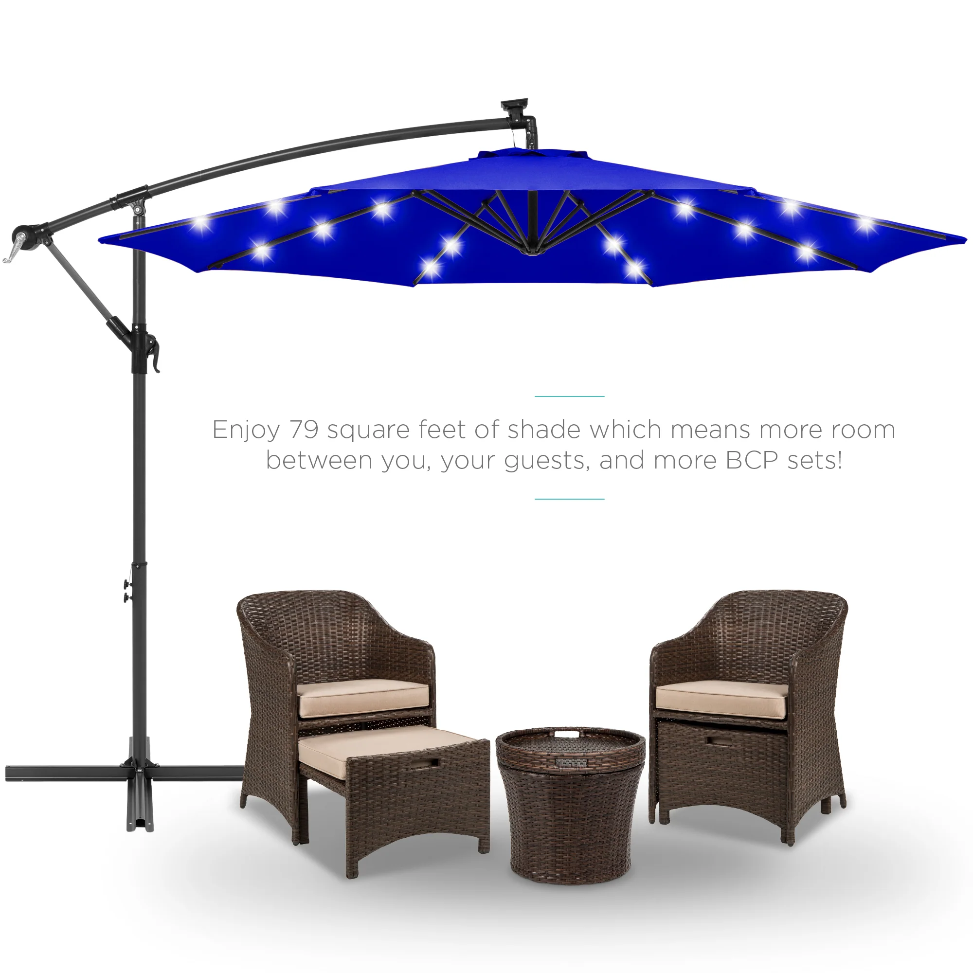 Solar LED Offset Hanging Patio Umbrella w/ Crank Tilt Adjustment - 10ft - Image 72