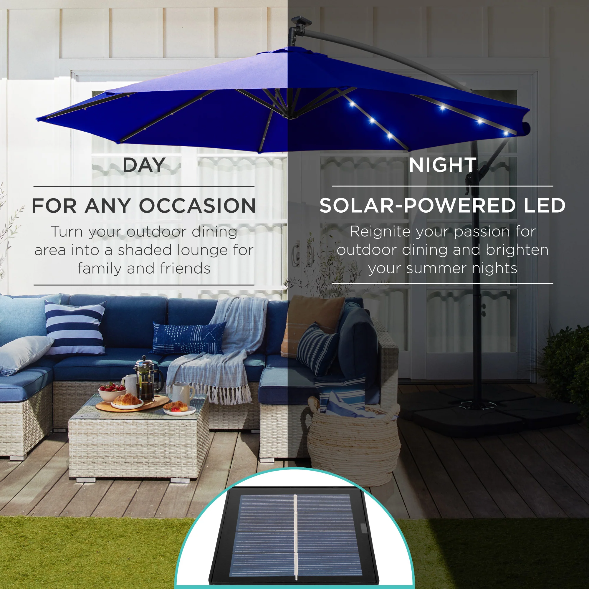 Solar LED Offset Hanging Patio Umbrella w/ Crank Tilt Adjustment - 10ft - Image 73