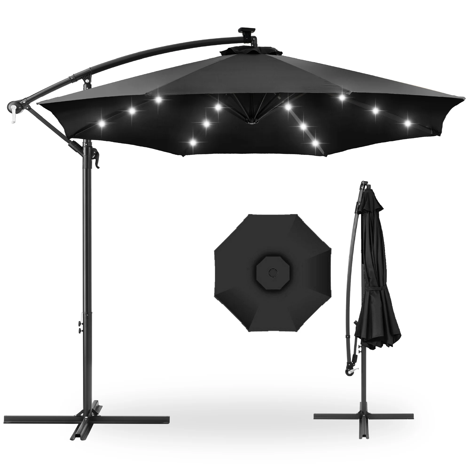 Solar LED Offset Hanging Patio Umbrella w/ Crank Tilt Adjustment - 10ft - Image 78