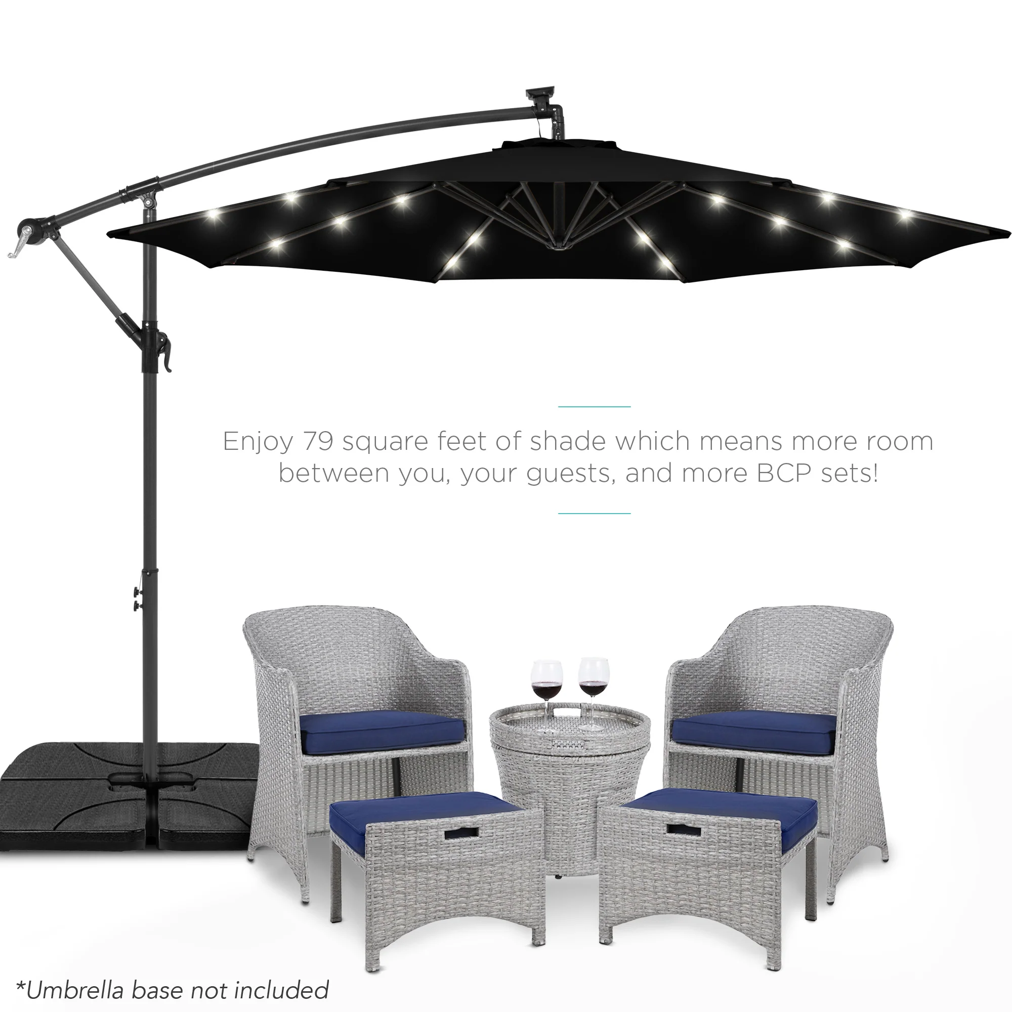 Solar LED Offset Hanging Patio Umbrella w/ Crank Tilt Adjustment - 10ft - Image 79