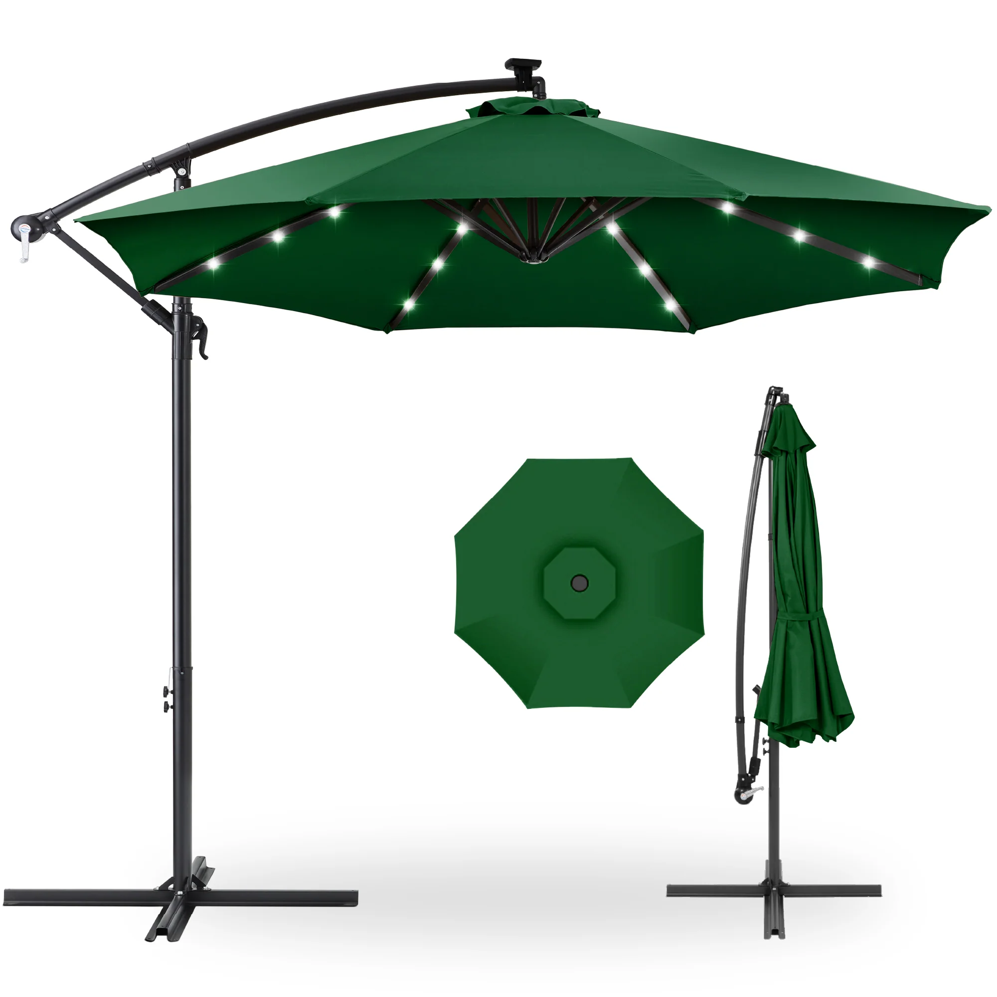 Solar LED Offset Hanging Patio Umbrella w/ Crank Tilt Adjustment - 10ft - Image 8