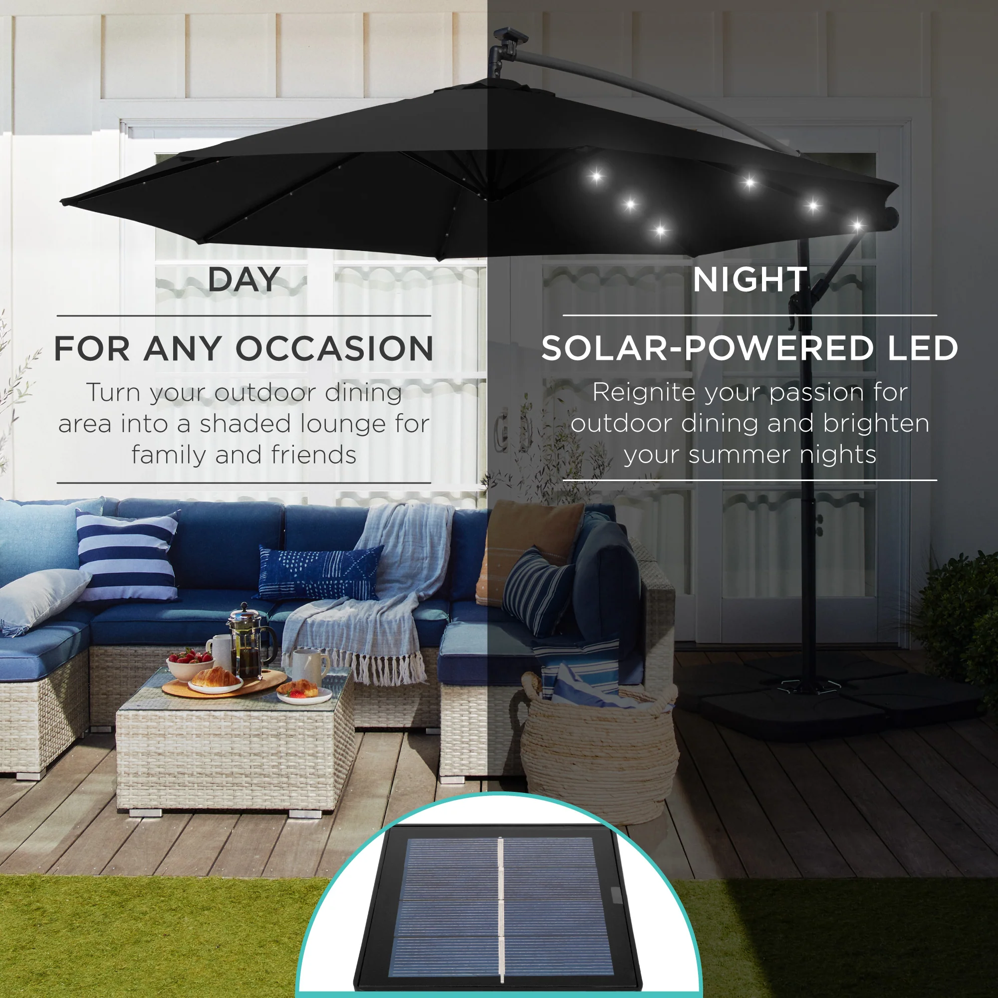 Solar LED Offset Hanging Patio Umbrella w/ Crank Tilt Adjustment - 10ft - Image 80