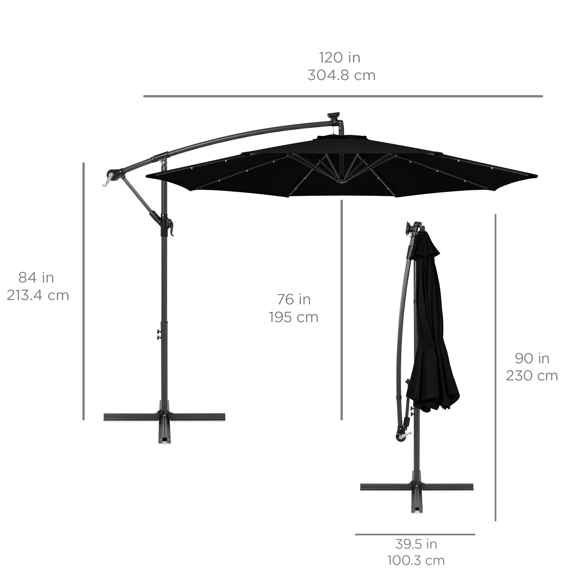 Solar LED Offset Hanging Patio Umbrella w/ Crank Tilt Adjustment - 10ft - Image 83
