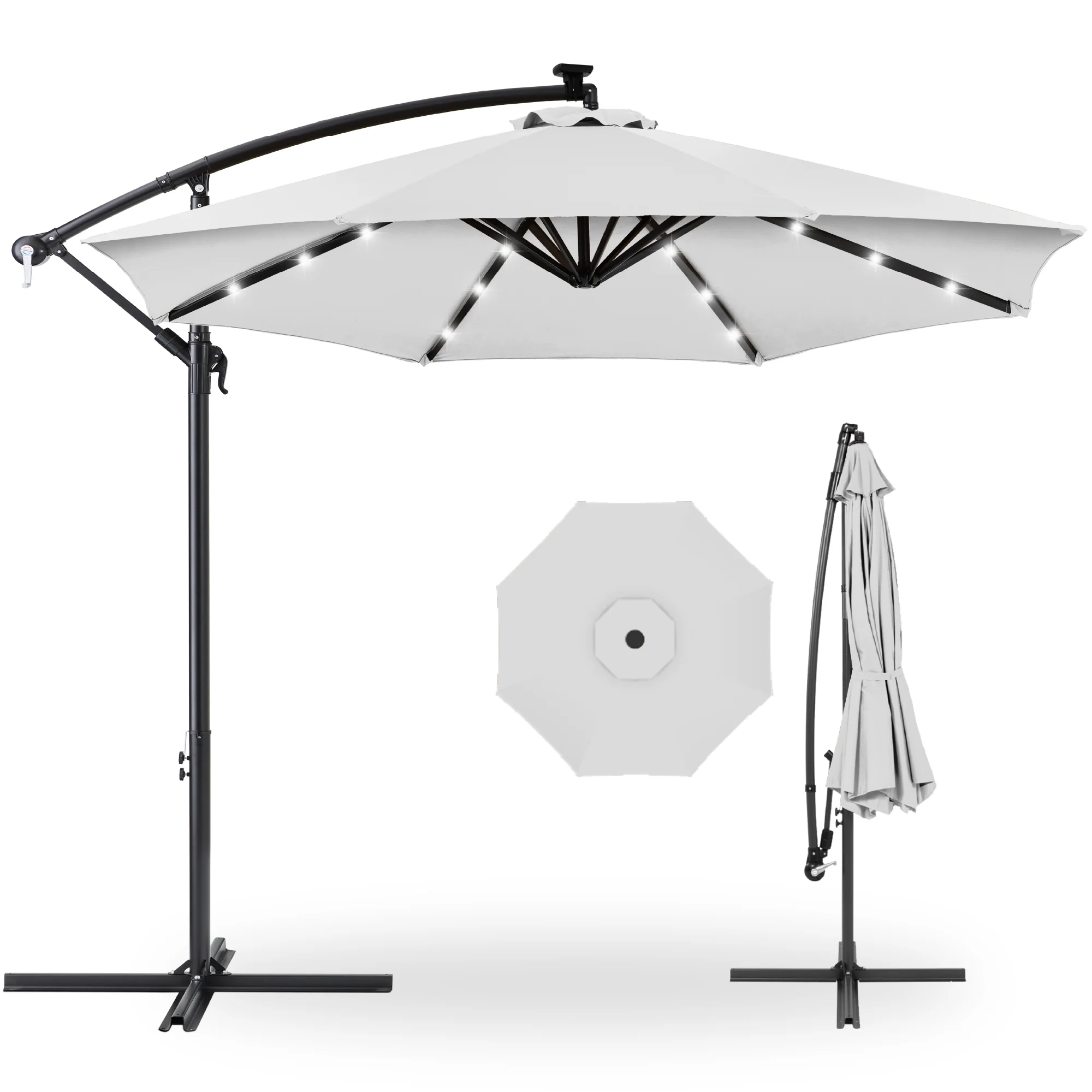 Solar LED Offset Hanging Patio Umbrella w/ Crank Tilt Adjustment - 10ft - Image 84