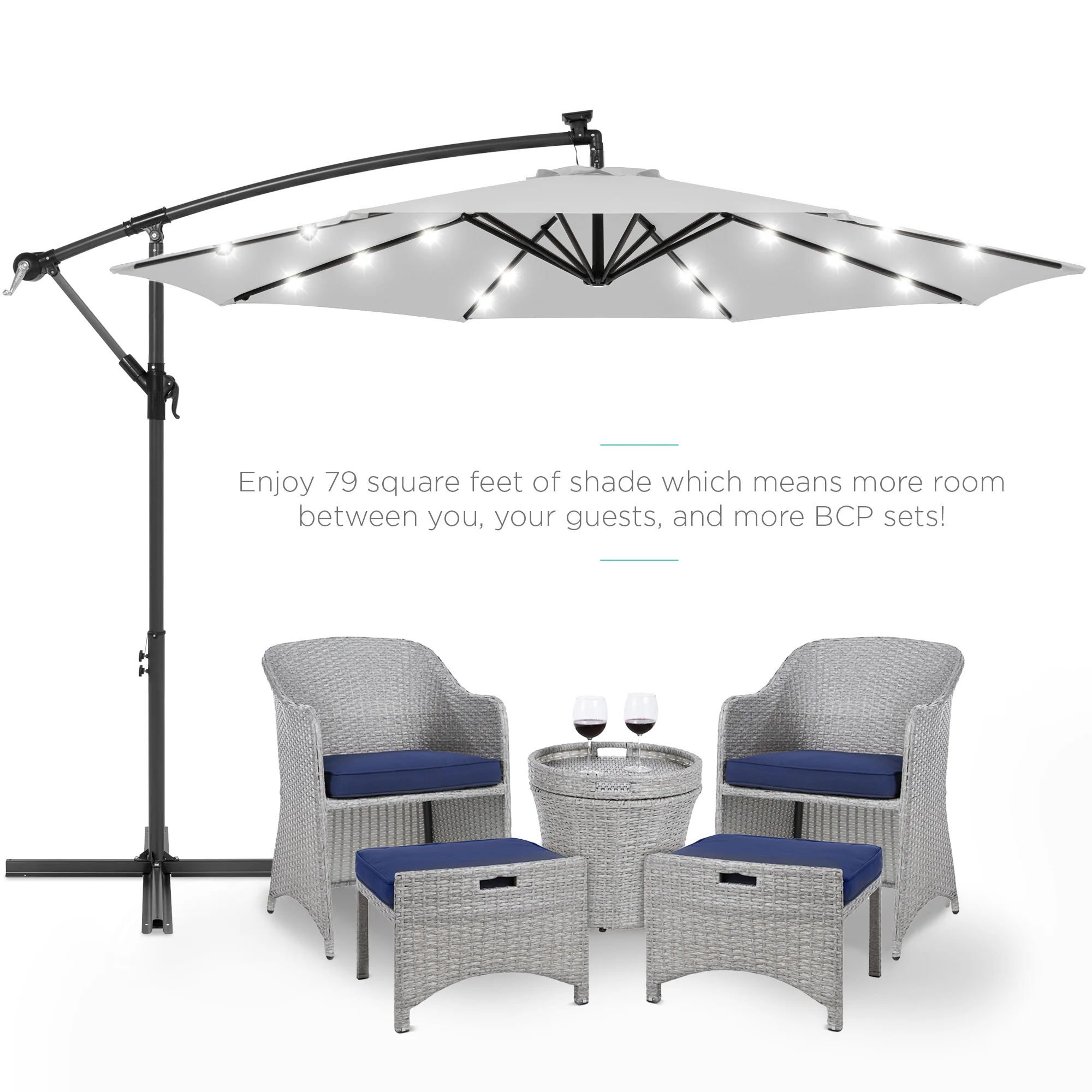 Solar LED Offset Hanging Patio Umbrella w/ Crank Tilt Adjustment - 10ft - Image 85