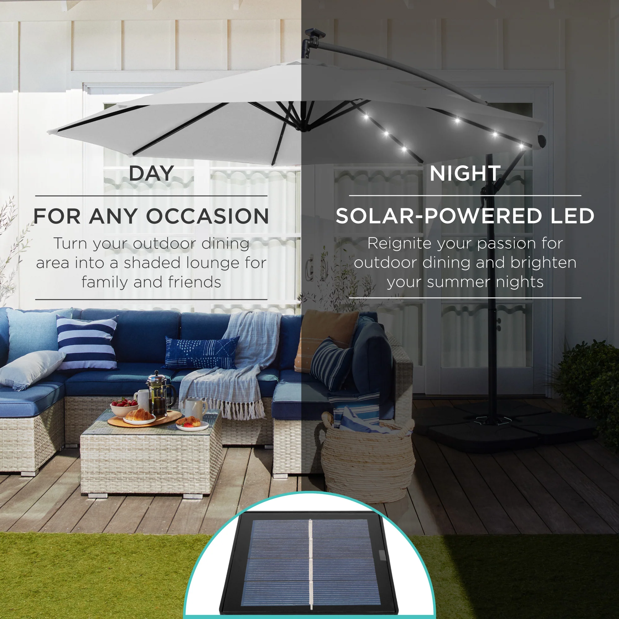 Solar LED Offset Hanging Patio Umbrella w/ Crank Tilt Adjustment - 10ft - Image 86