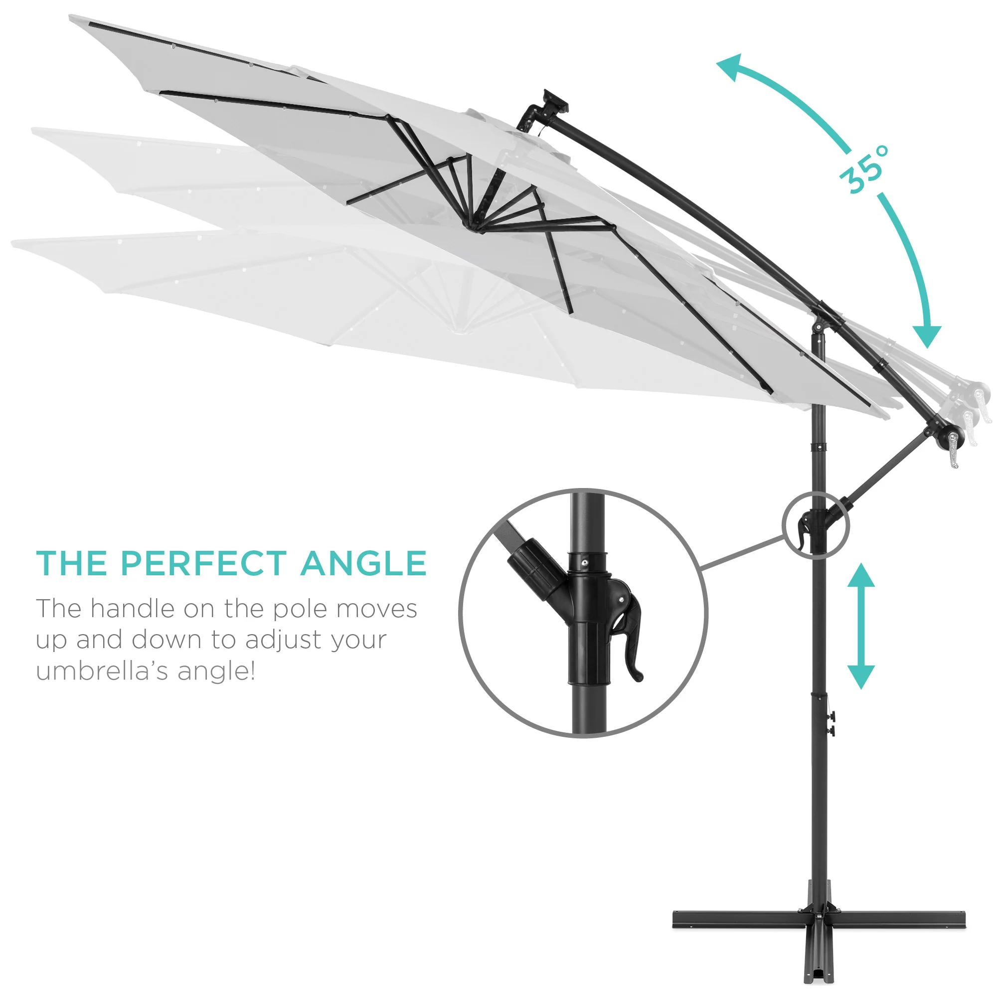 Solar LED Offset Hanging Patio Umbrella w/ Crank Tilt Adjustment - 10ft - Image 87