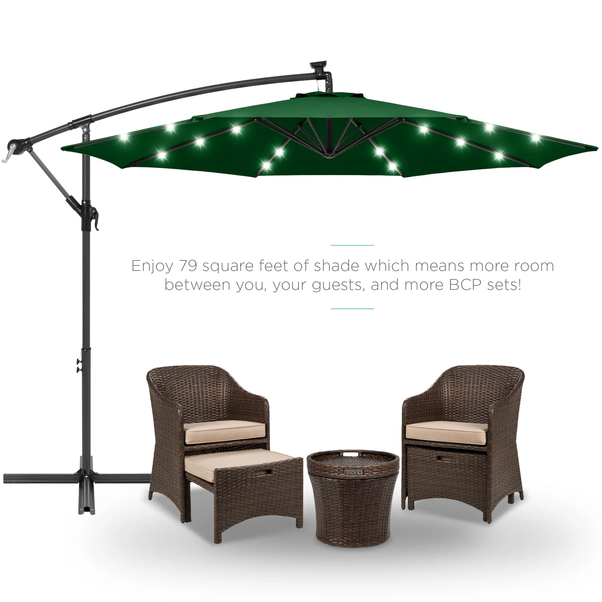 Solar LED Offset Hanging Patio Umbrella w/ Crank Tilt Adjustment - 10ft - Image 9