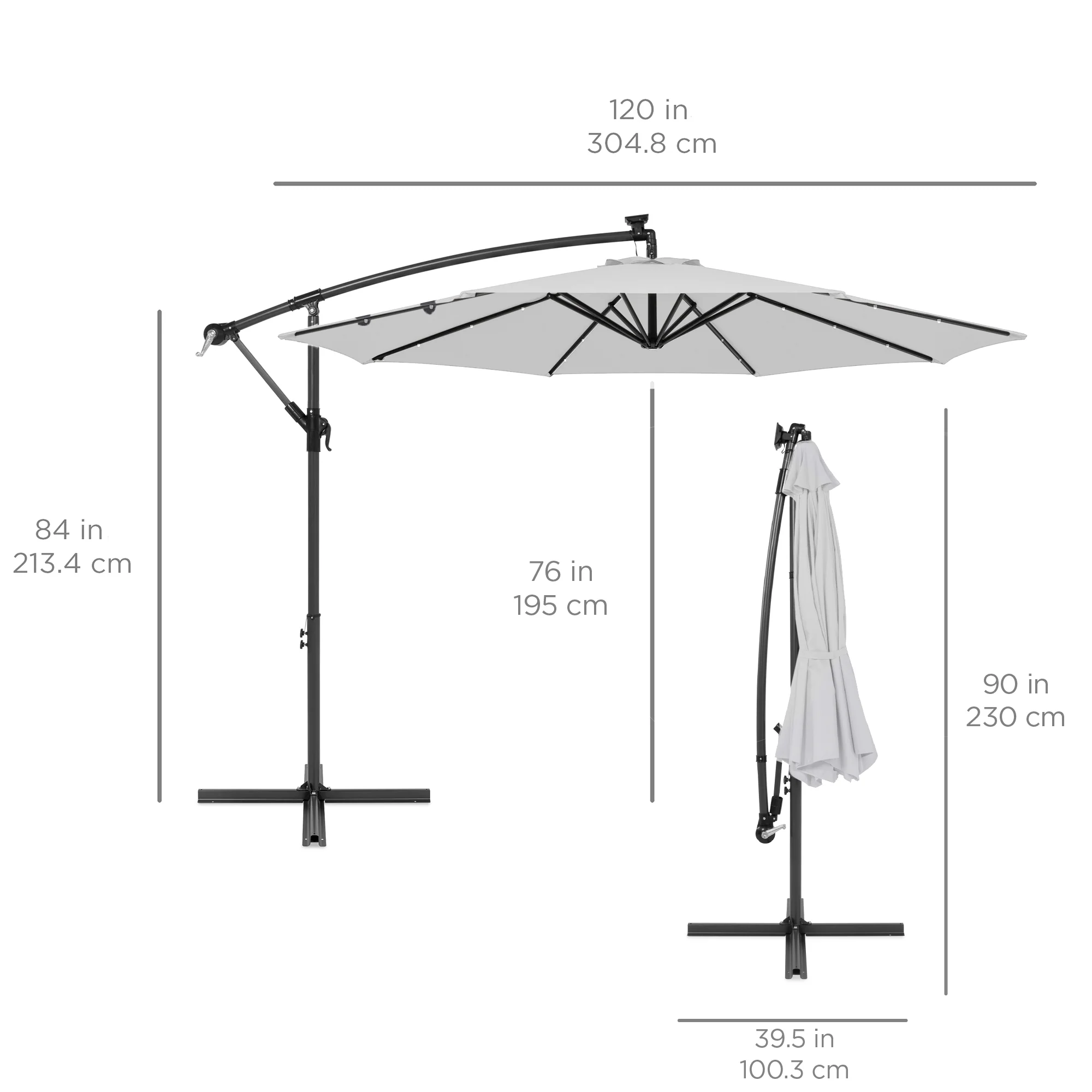 Solar LED Offset Hanging Patio Umbrella w/ Crank Tilt Adjustment - 10ft - Image 90