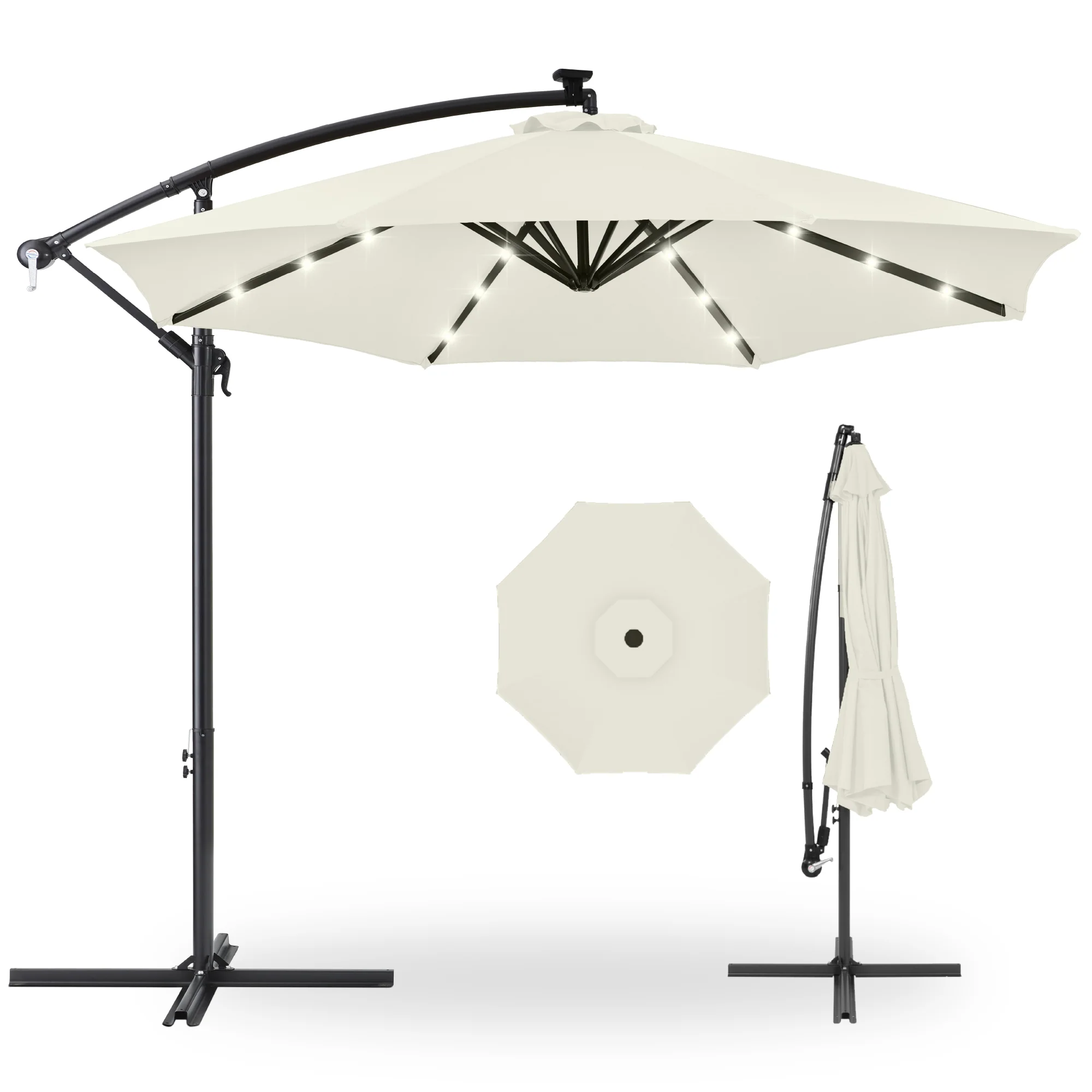 Solar LED Offset Hanging Patio Umbrella w/ Crank Tilt Adjustment - 10ft - Image 91