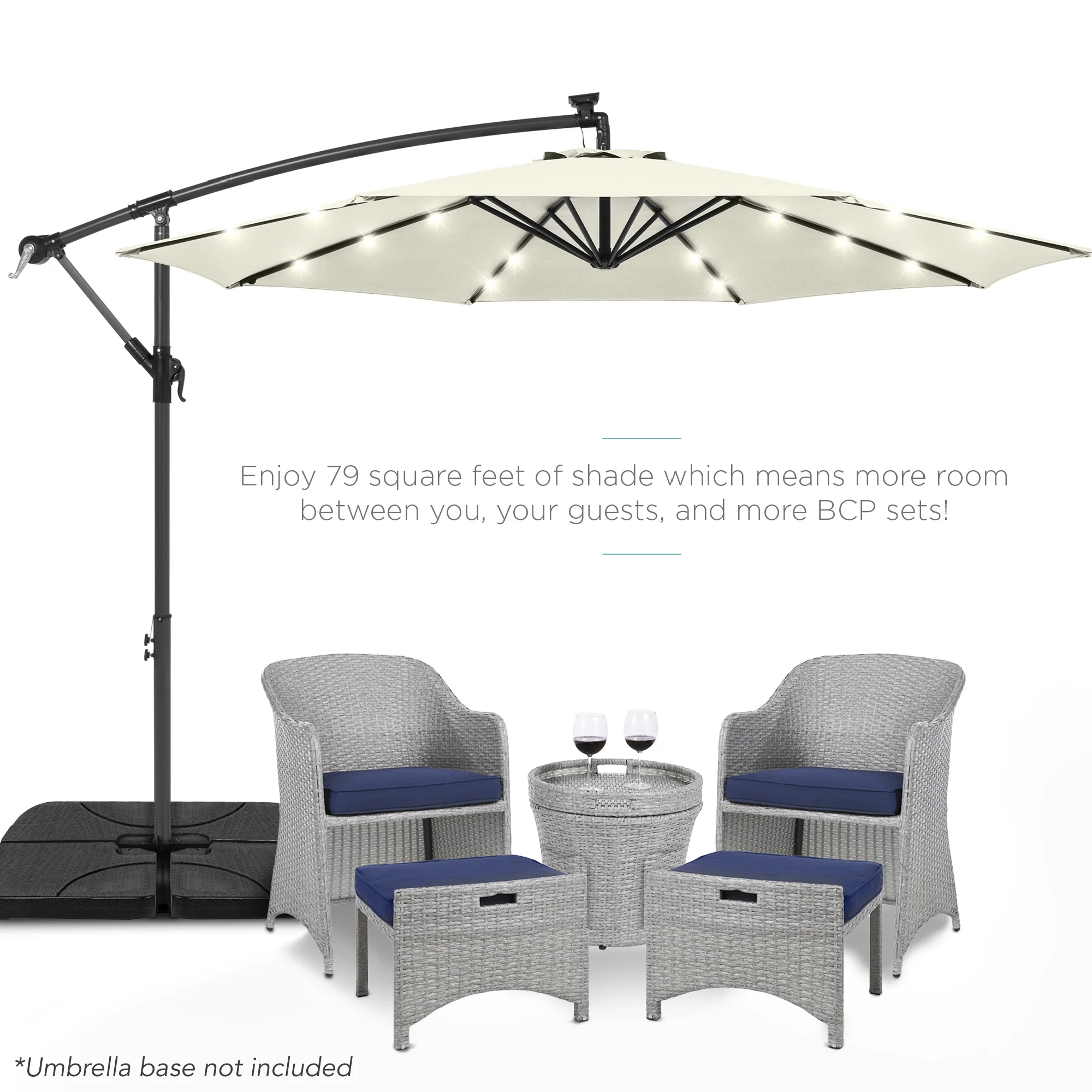 Solar LED Offset Hanging Patio Umbrella w/ Crank Tilt Adjustment - 10ft - Image 92