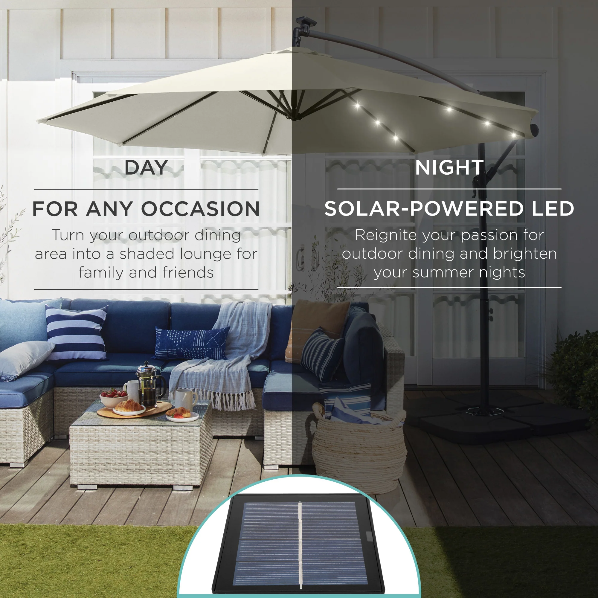 Solar LED Offset Hanging Patio Umbrella w/ Crank Tilt Adjustment - 10ft - Image 93