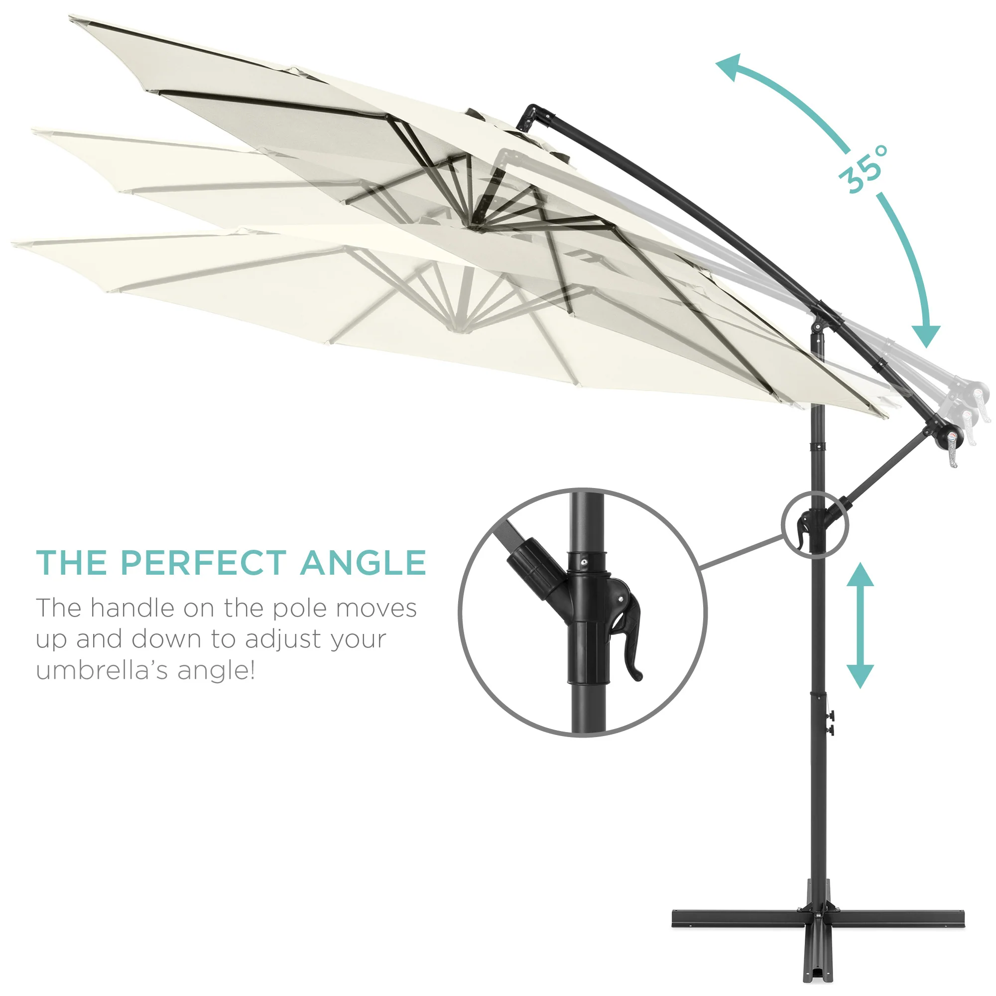 Solar LED Offset Hanging Patio Umbrella w/ Crank Tilt Adjustment - 10ft - Image 94