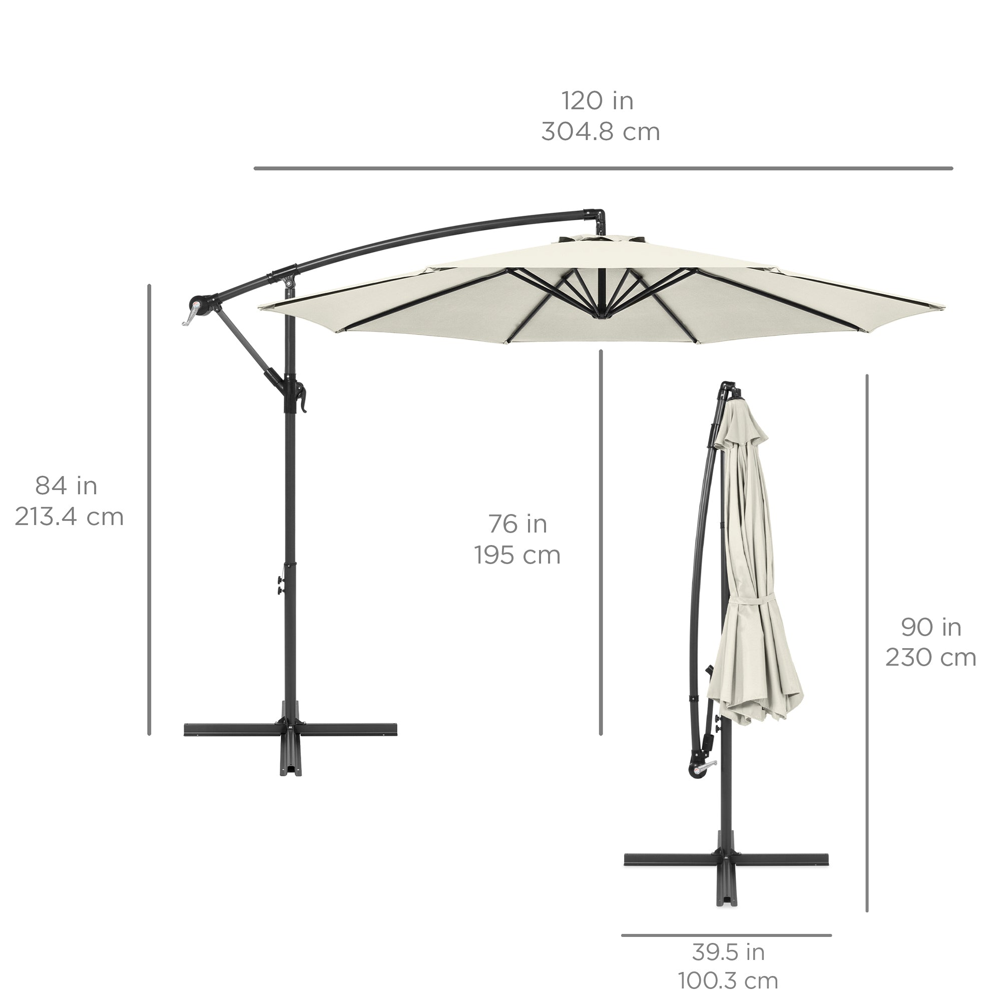 Solar LED Offset Hanging Patio Umbrella w/ Crank Tilt Adjustment - 10ft - Image 97