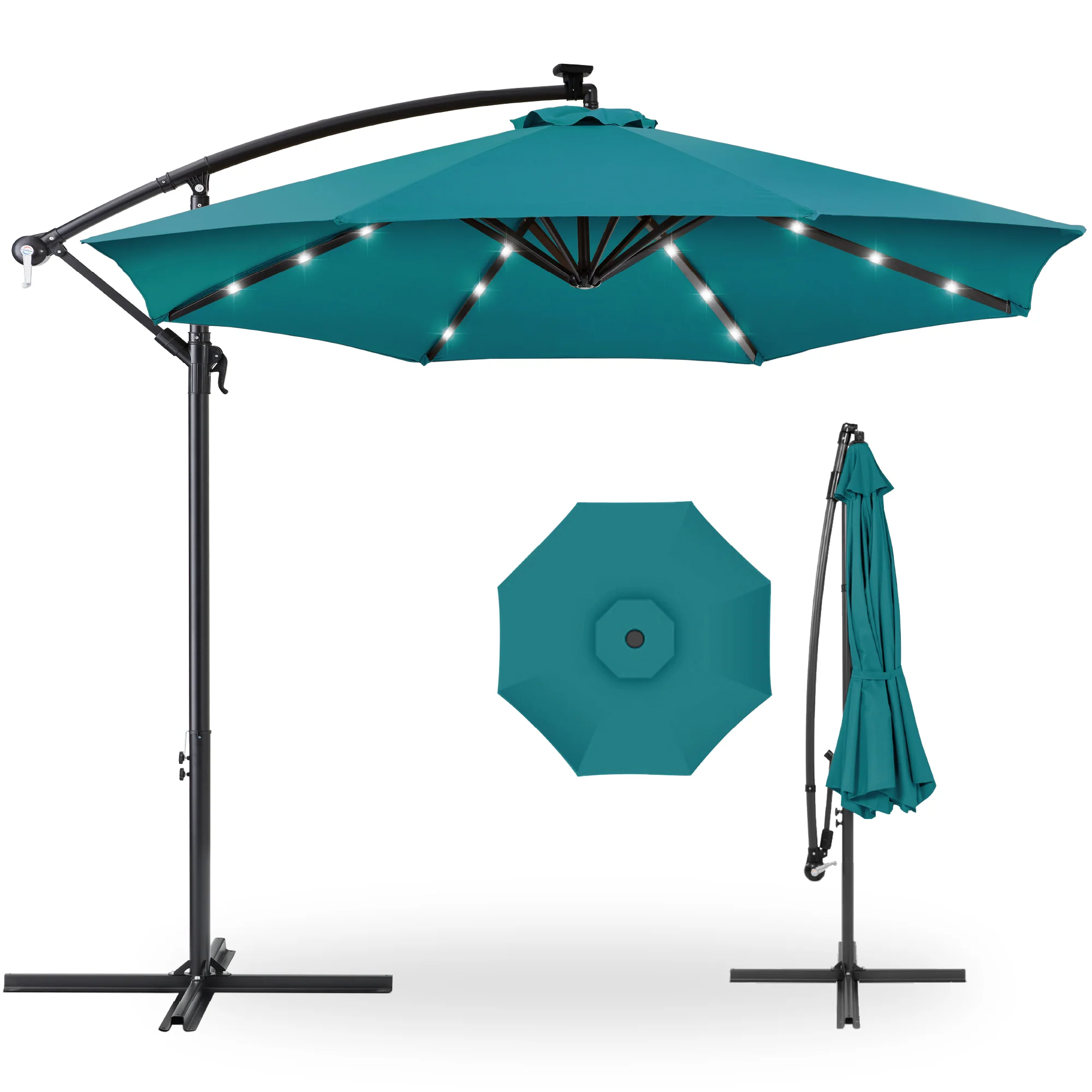 Solar LED Offset Hanging Patio Umbrella w/ Crank Tilt Adjustment - 10ft - Image 98