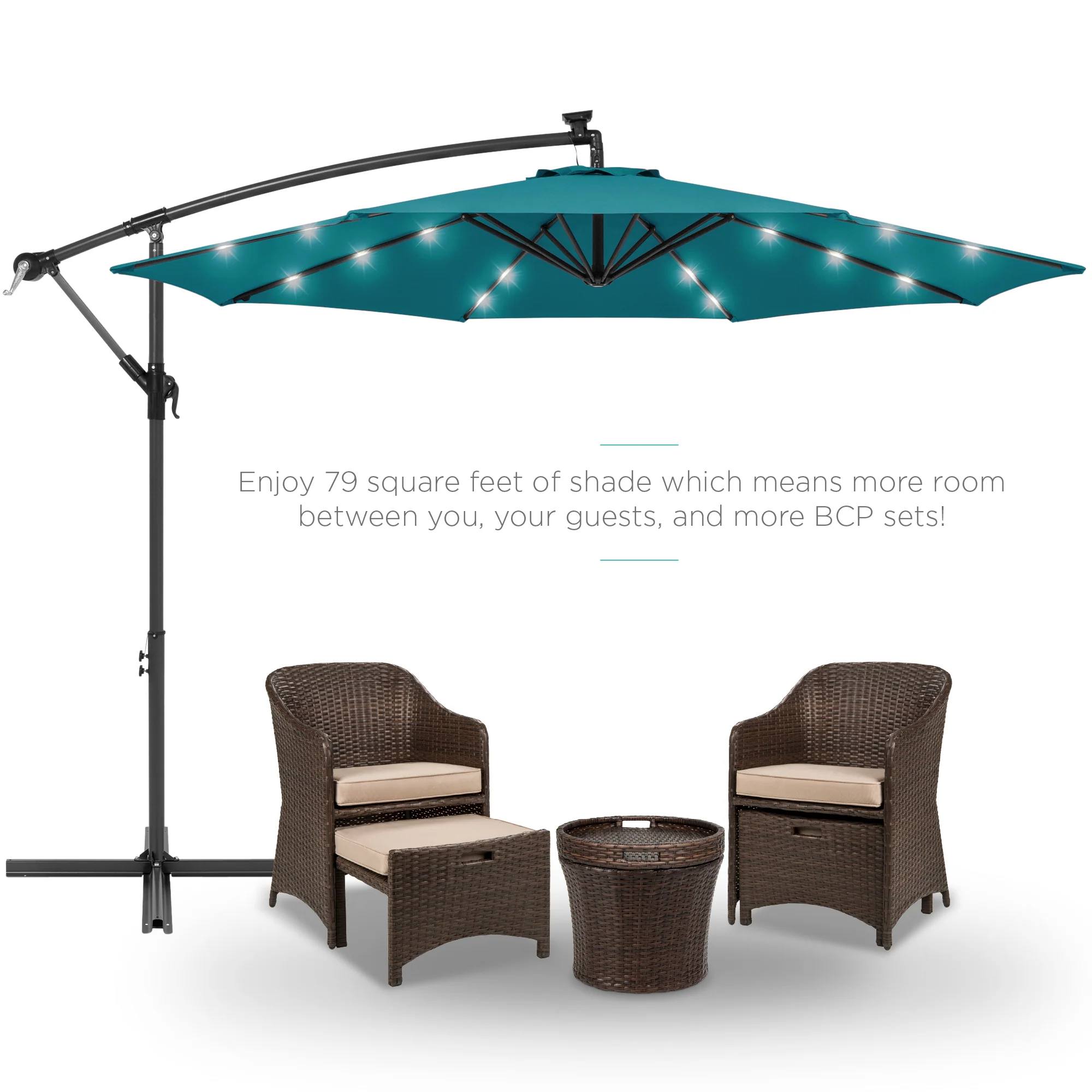 Solar LED Offset Hanging Patio Umbrella w/ Crank Tilt Adjustment - 10ft - Image 99