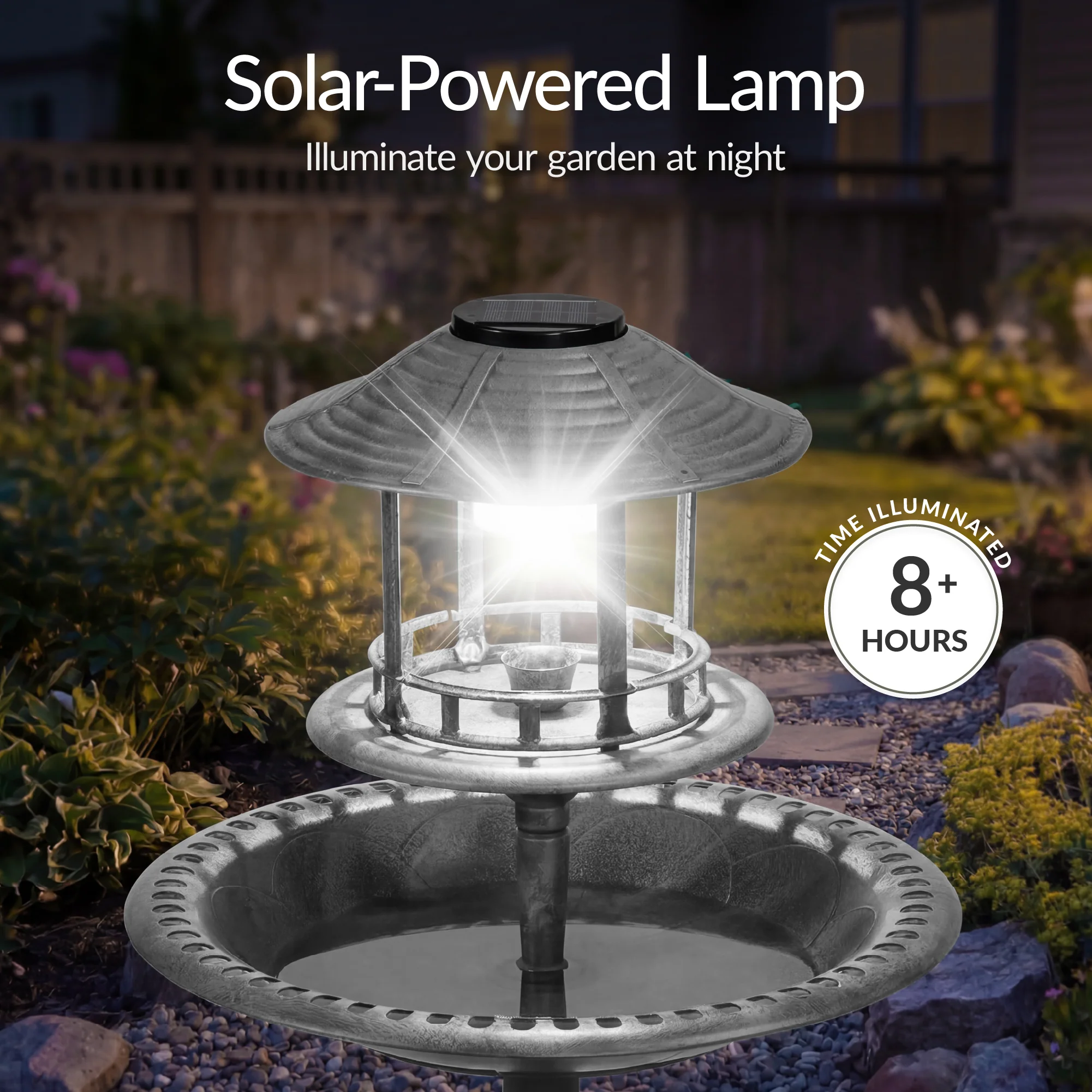 Solar Lighted Outdoor Pedestal Bird Bath w/ Planter, Decorative Bird Cage - Image 10