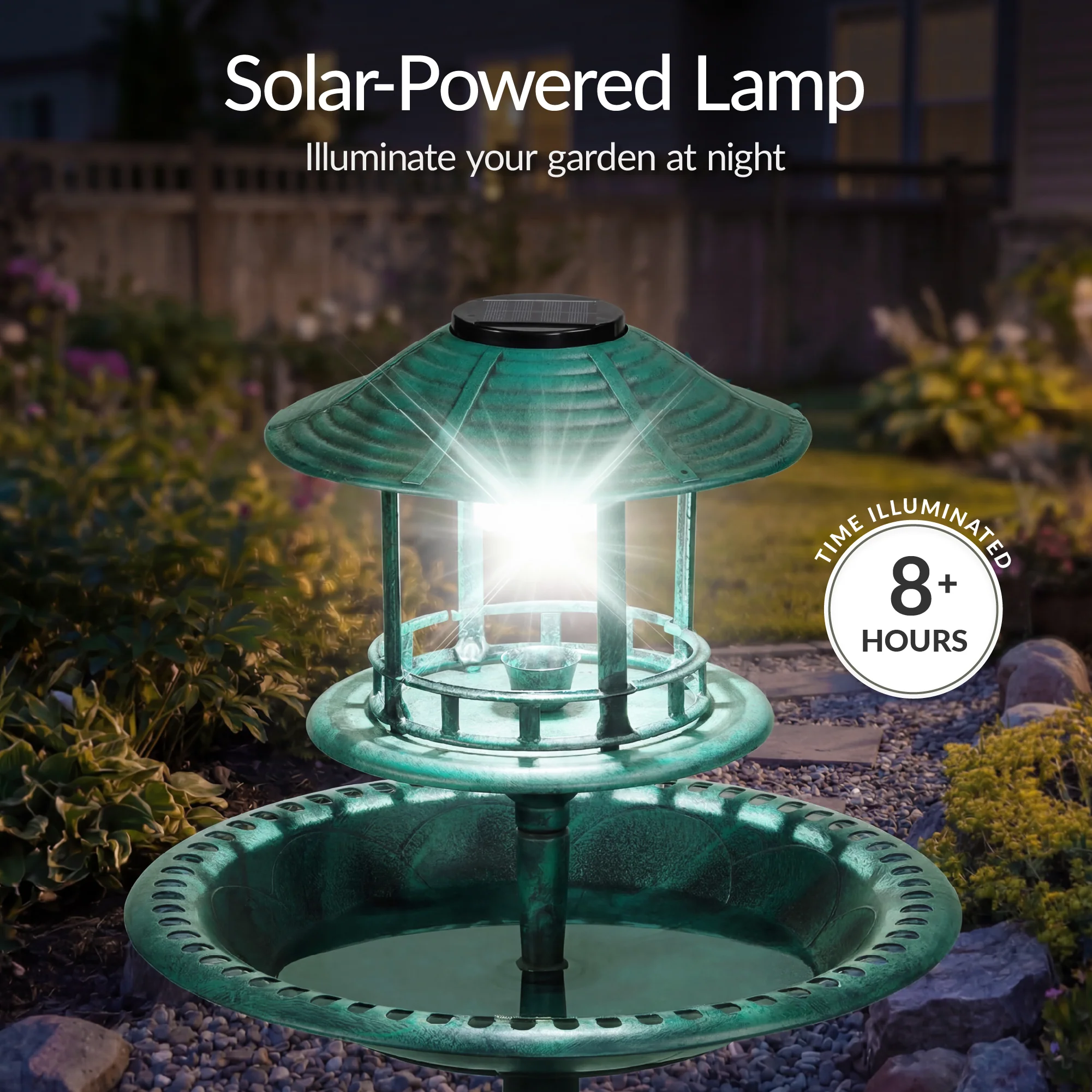 Solar Lighted Outdoor Pedestal Bird Bath w/ Planter, Decorative Bird Cage - Image 24