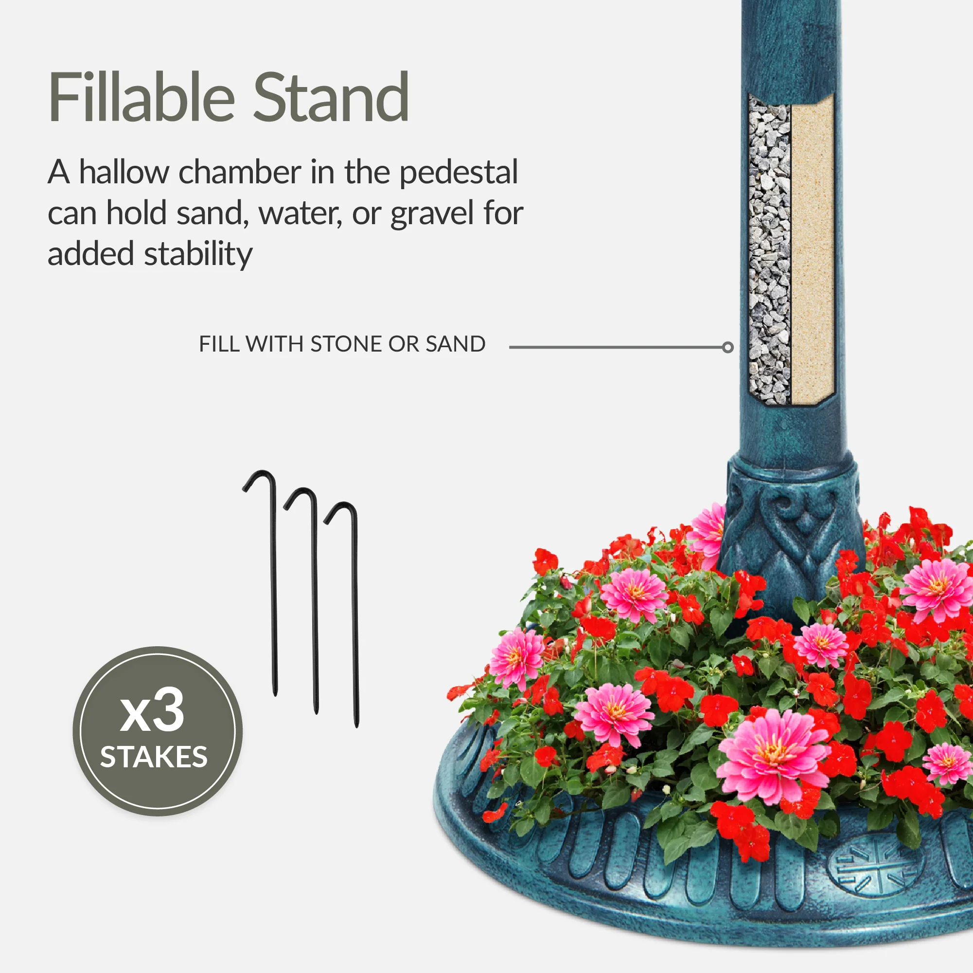 Solar Lighted Outdoor Pedestal Bird Bath w/ Planter, Decorative Bird Cage - Image 34