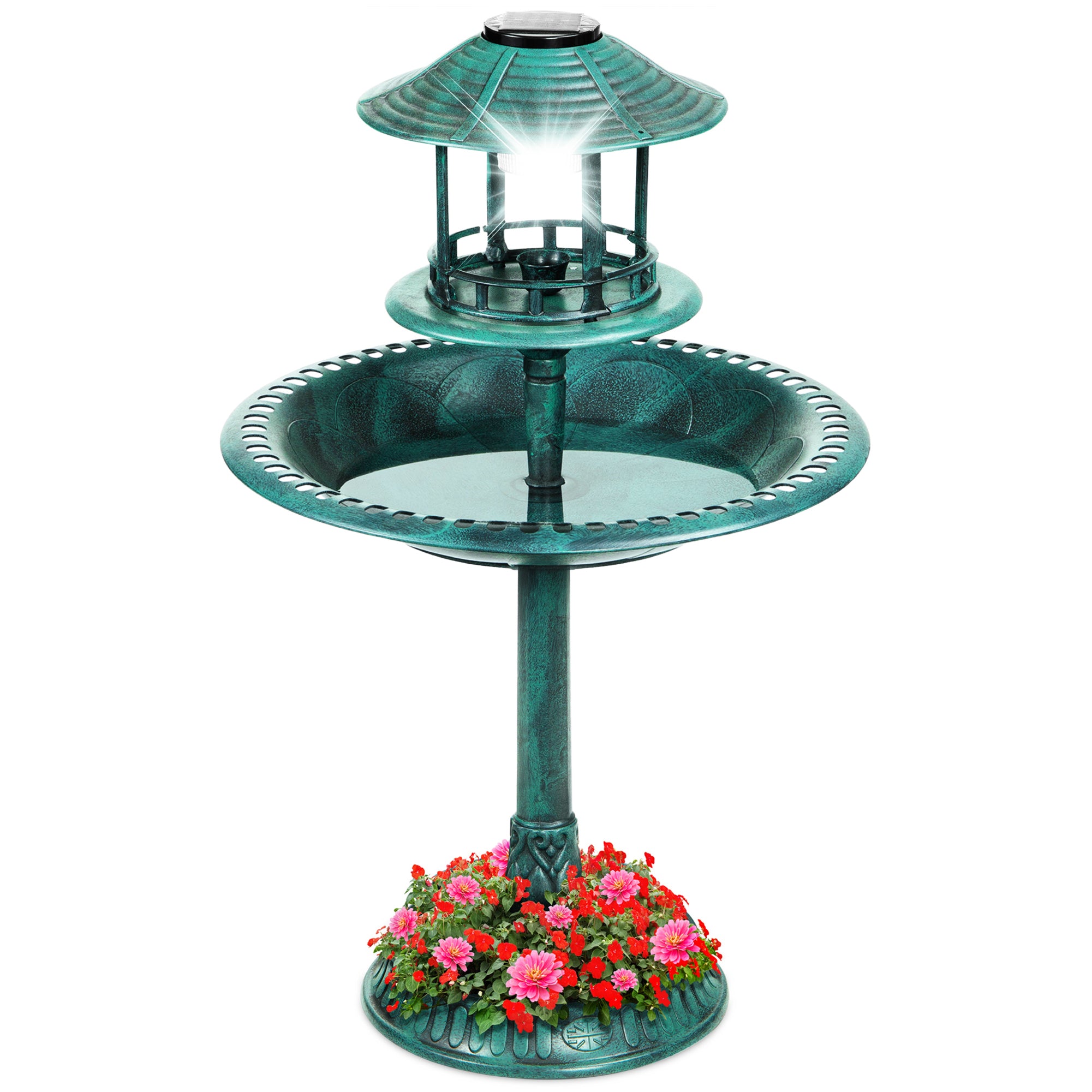 Solar Lighted Outdoor Pedestal Bird Bath w/ Planter, Decorative Bird Cage - Image 36
