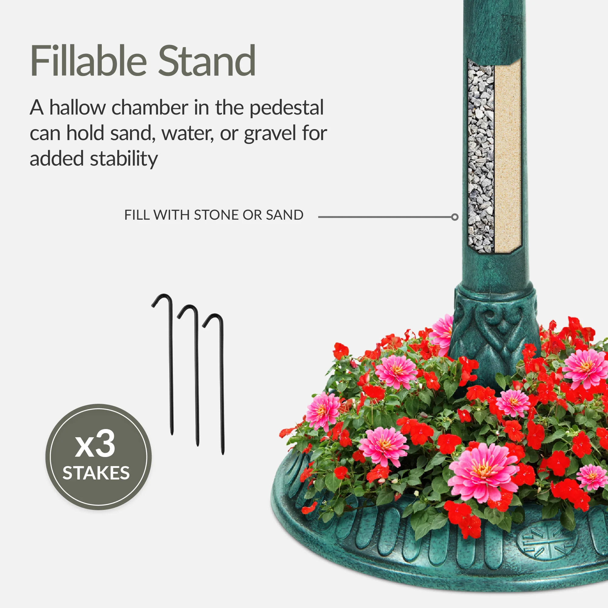 Solar Lighted Outdoor Pedestal Bird Bath w/ Planter, Decorative Bird Cage - Image 41