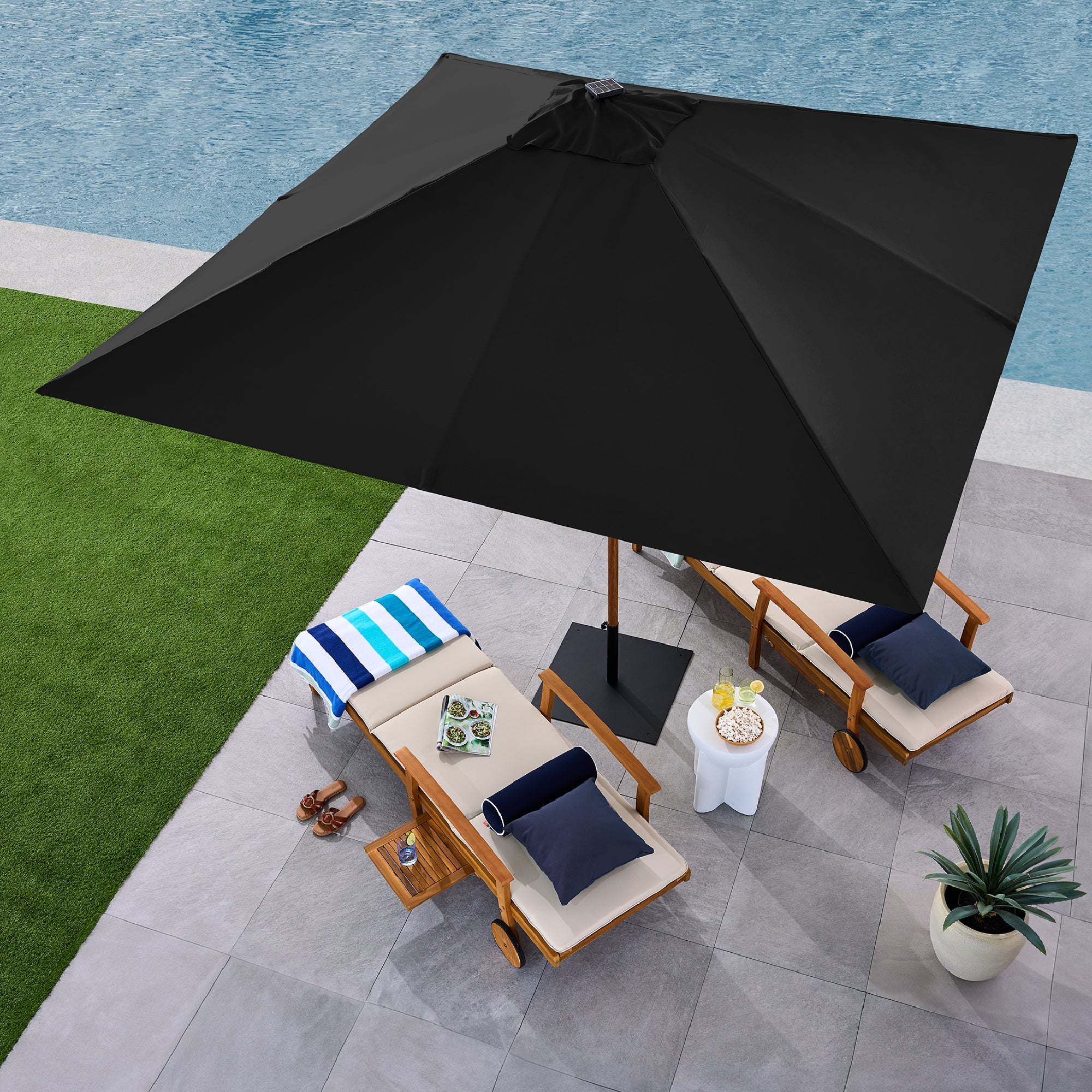 Square Solar LED Lighted Patio Umbrella w/ Woodgrain Pattern - 9ft - Image 19