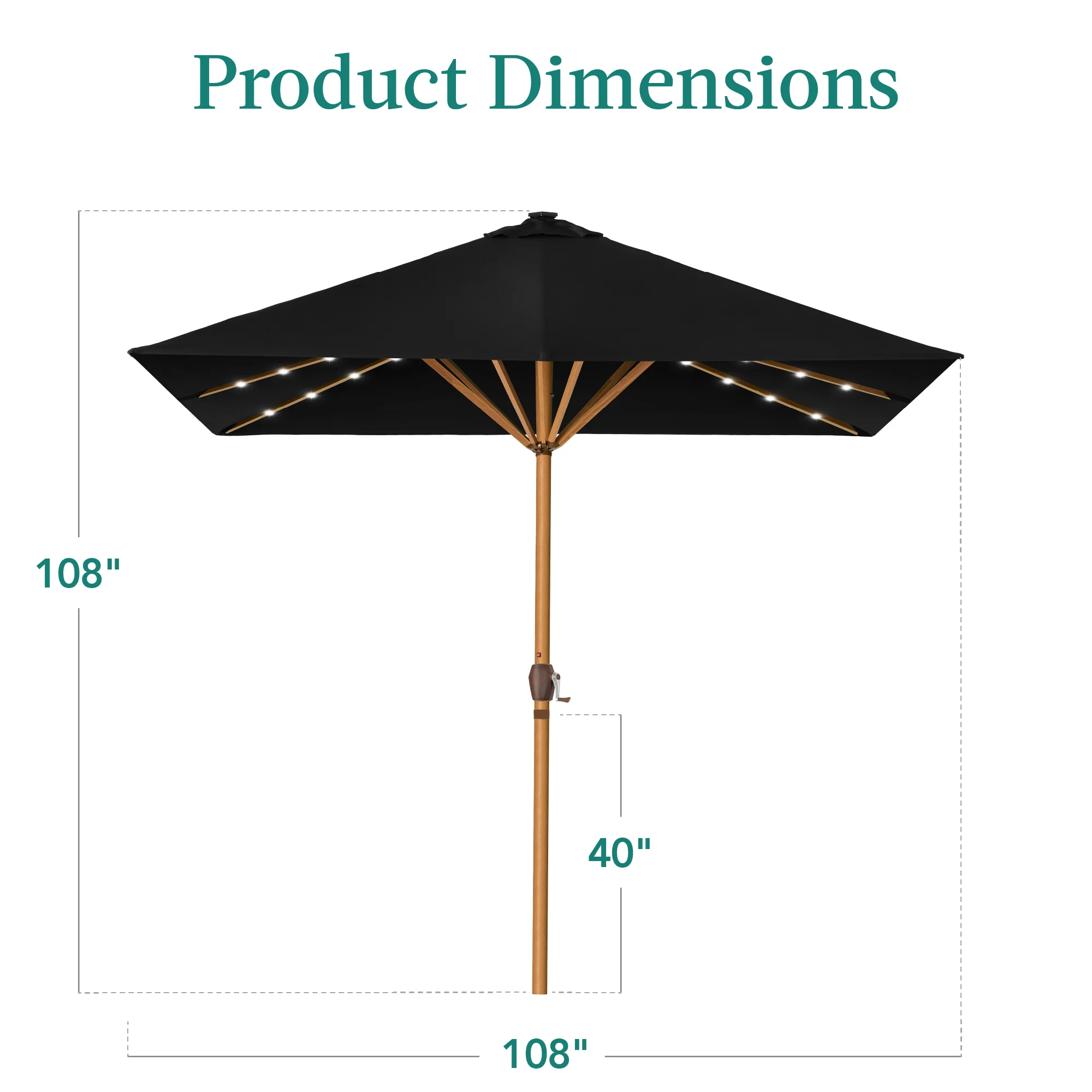 Square Solar LED Lighted Patio Umbrella w/ Woodgrain Pattern - 9ft - Image 21