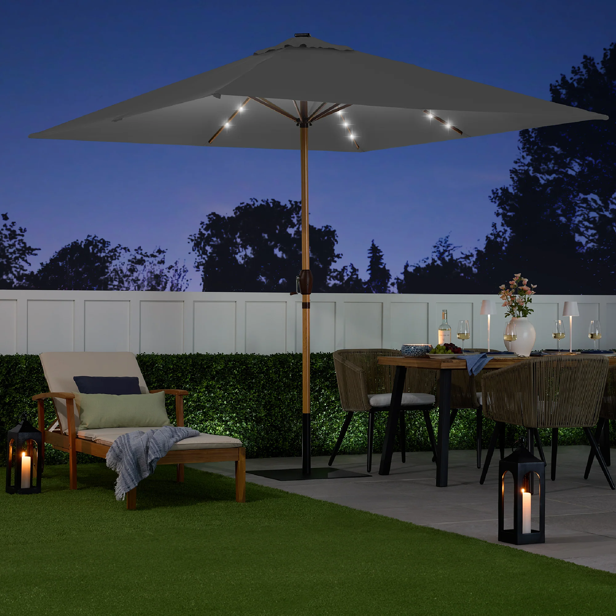 Square Solar LED Lighted Patio Umbrella w/ Woodgrain Pattern - 9ft - Image 41