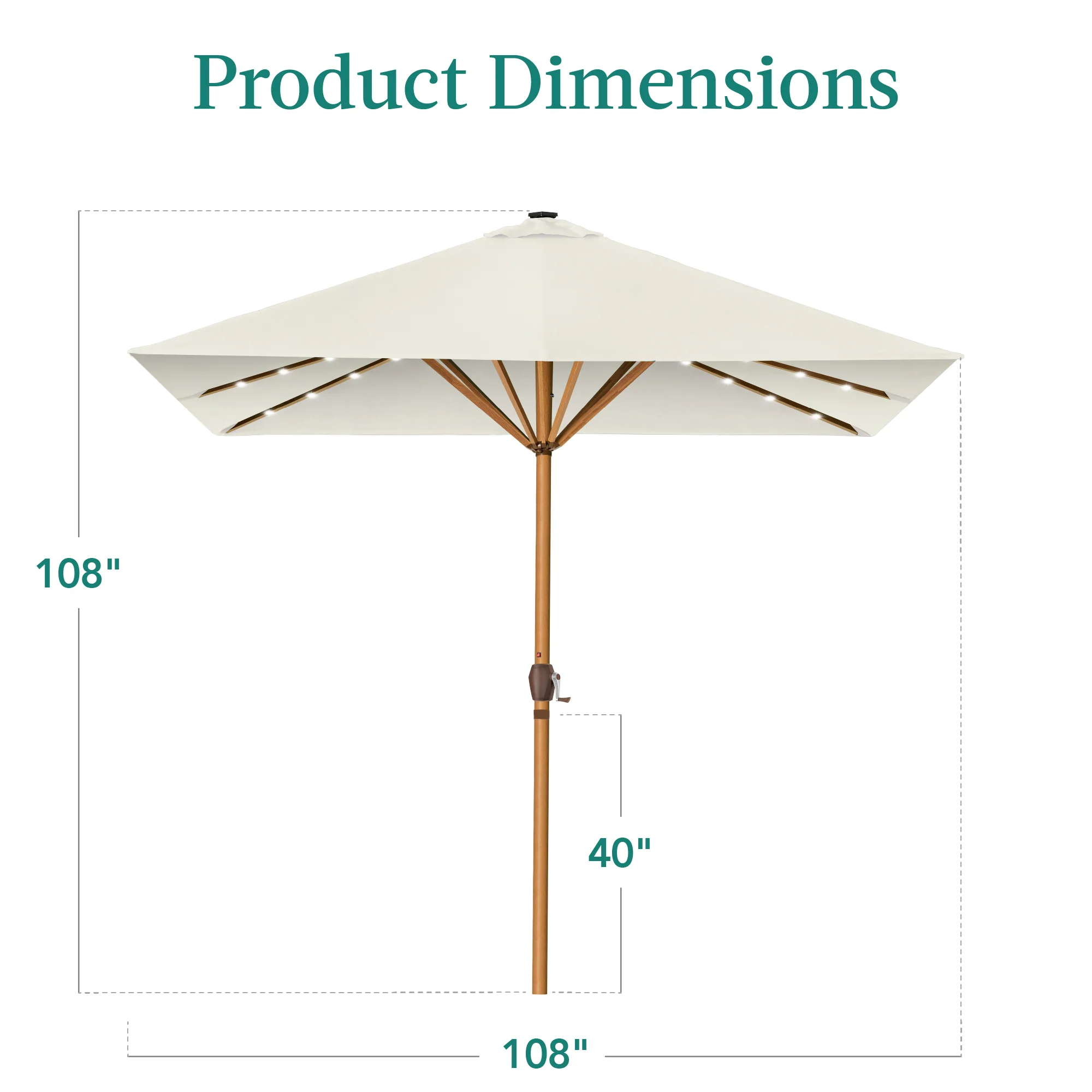 Square Solar LED Lighted Patio Umbrella w/ Woodgrain Pattern - 9ft - Image 49