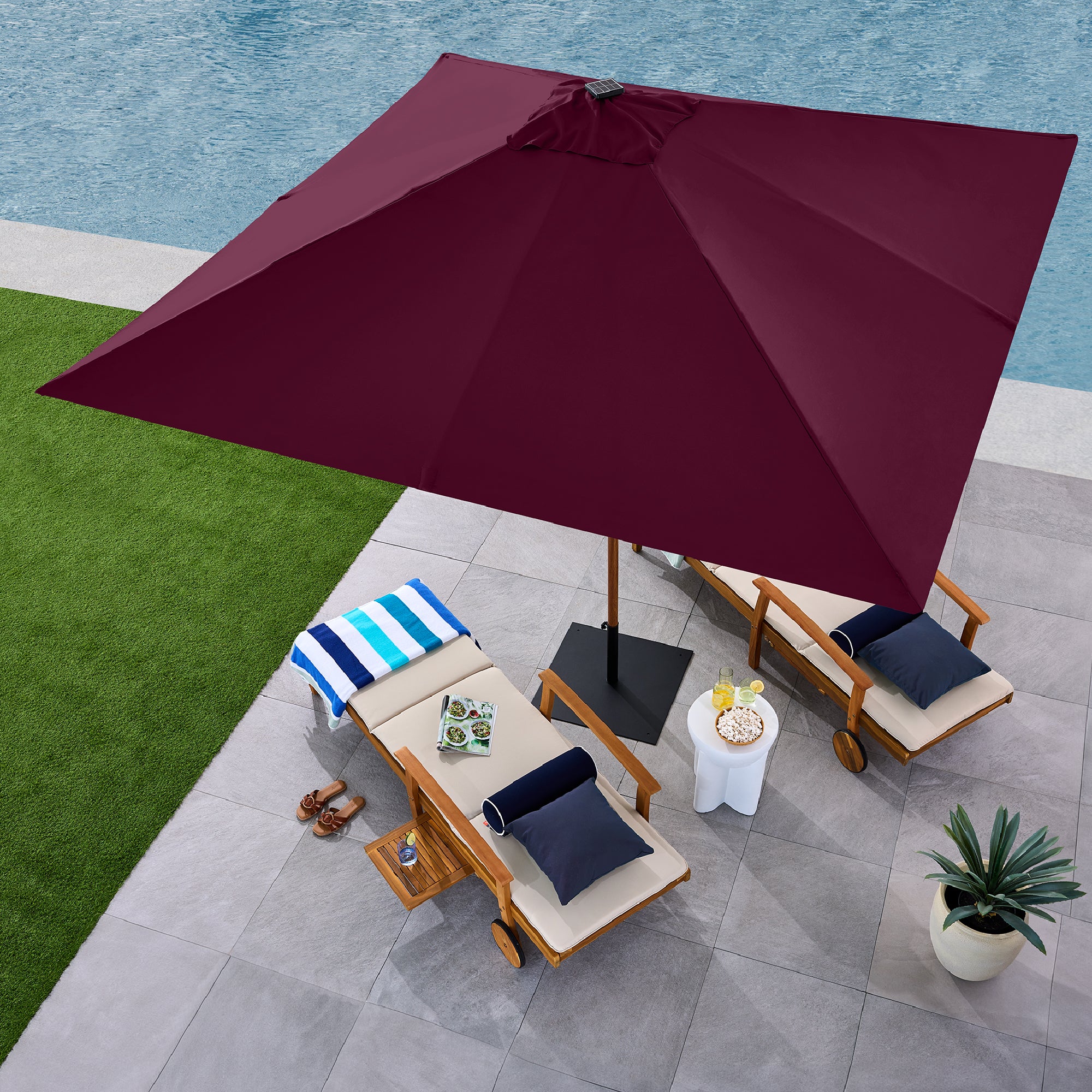 Square Solar LED Lighted Patio Umbrella w/ Woodgrain Pattern - 9ft - Image 5