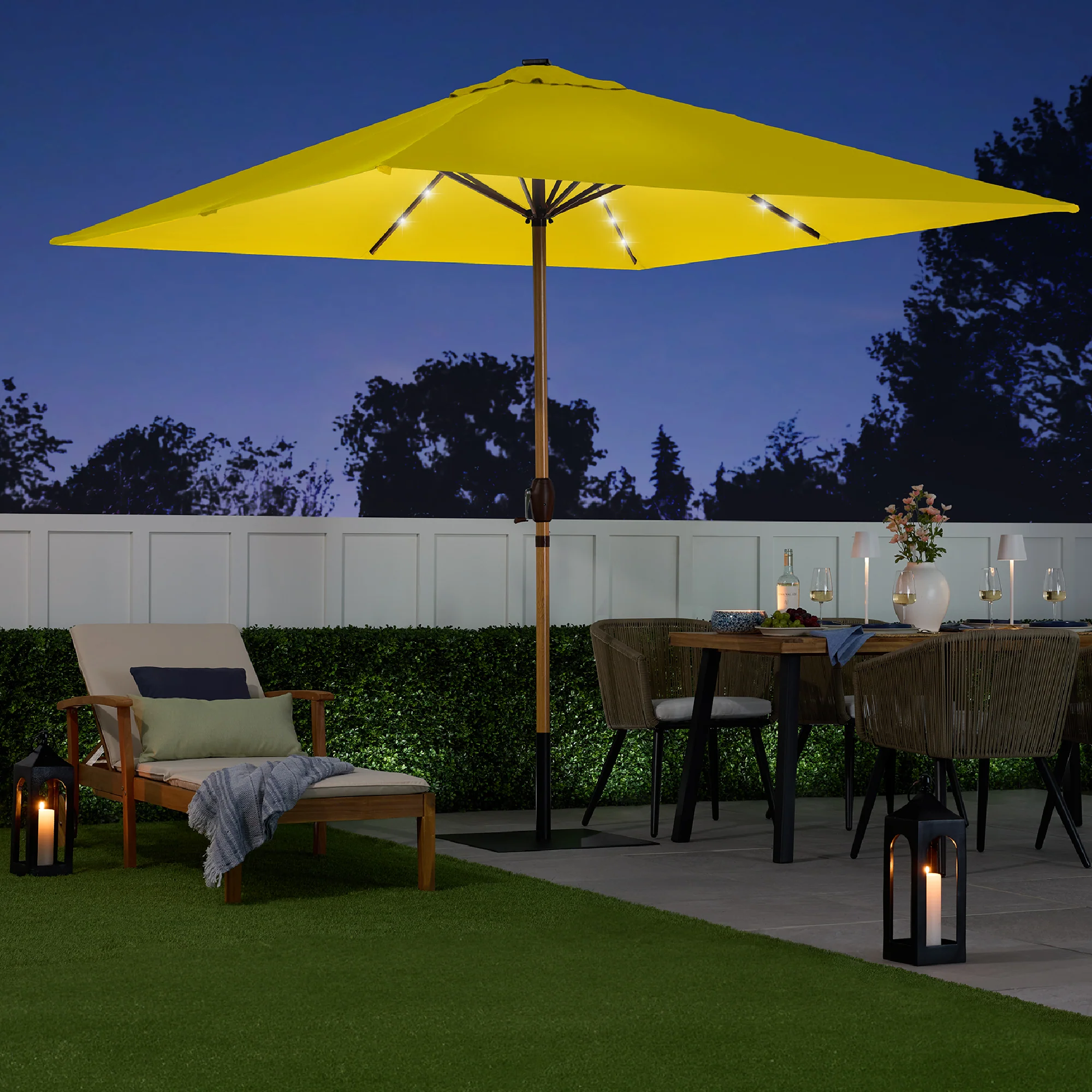 Square Solar LED Lighted Patio Umbrella w/ Woodgrain Pattern - 9ft - Image 55