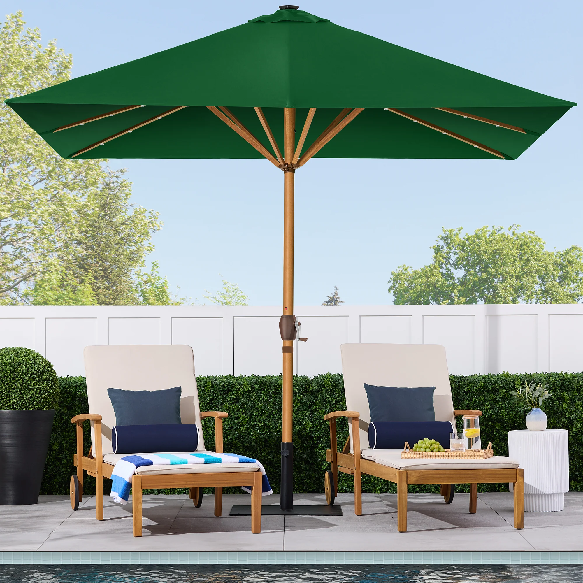Square Solar LED Lighted Patio Umbrella w/ Woodgrain Pattern - 9ft - Image 59