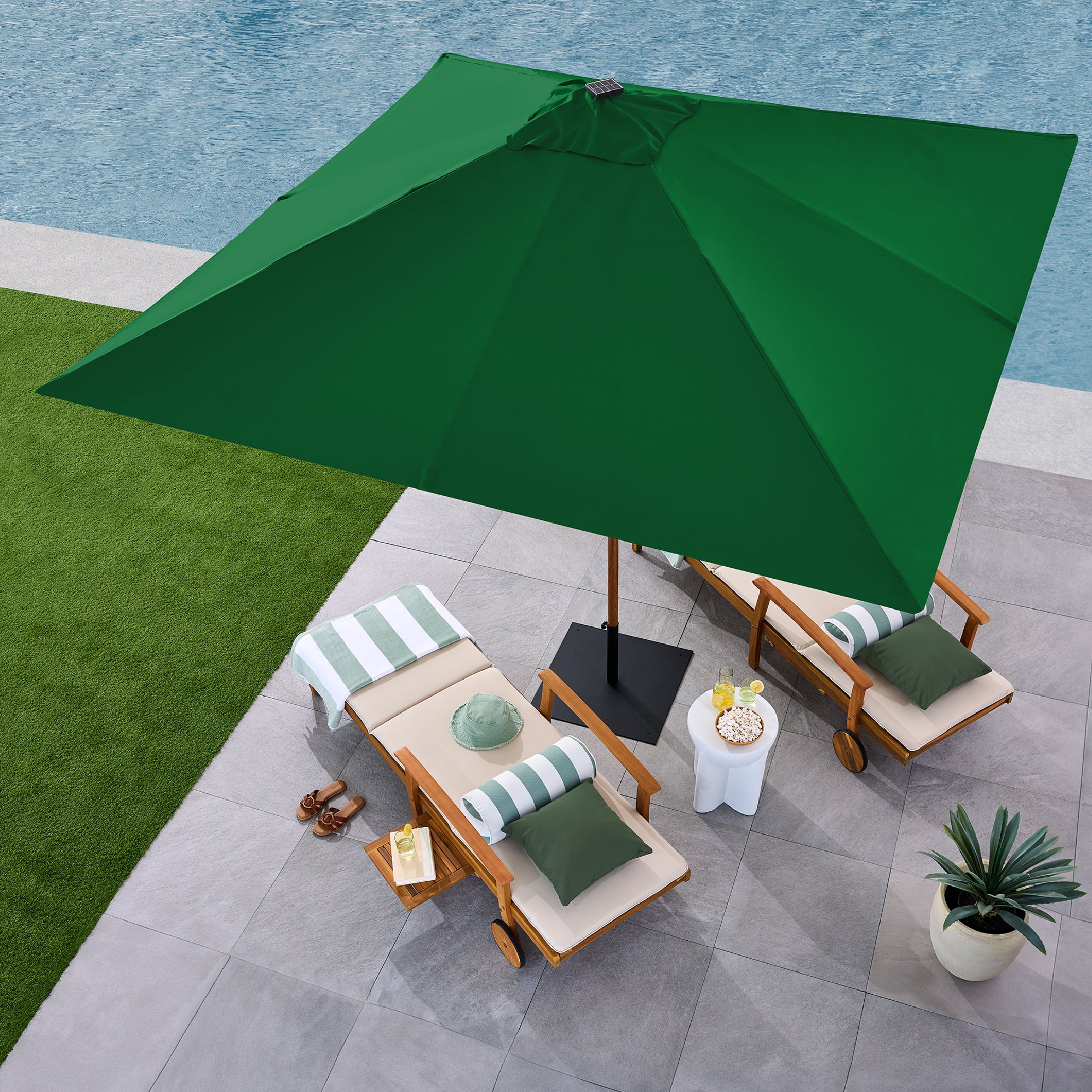 Square Solar LED Lighted Patio Umbrella w/ Woodgrain Pattern - 9ft - Image 61