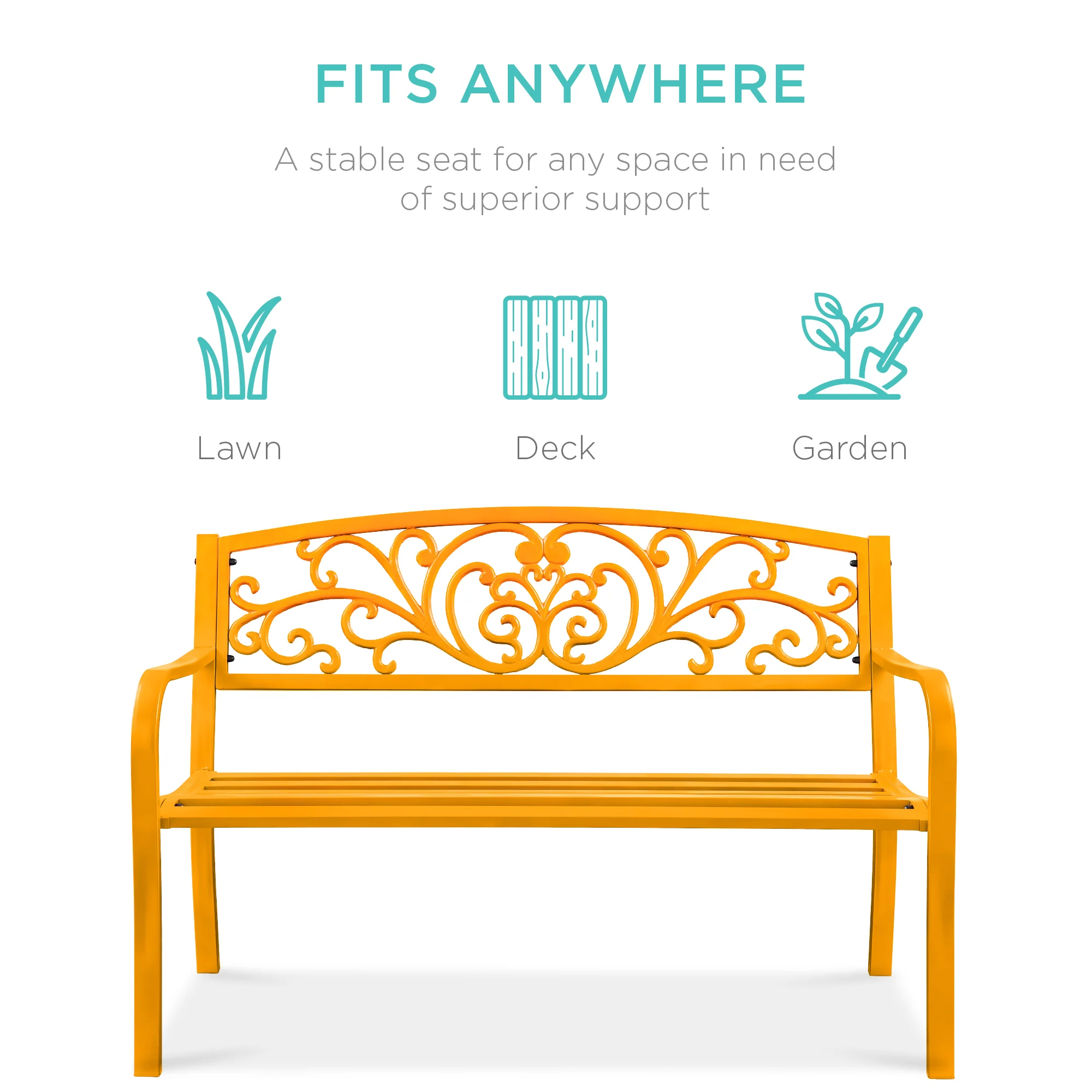 Steel Bench for Outdoor, Patio, Garden w/ Floral Design - 50in - Image 10