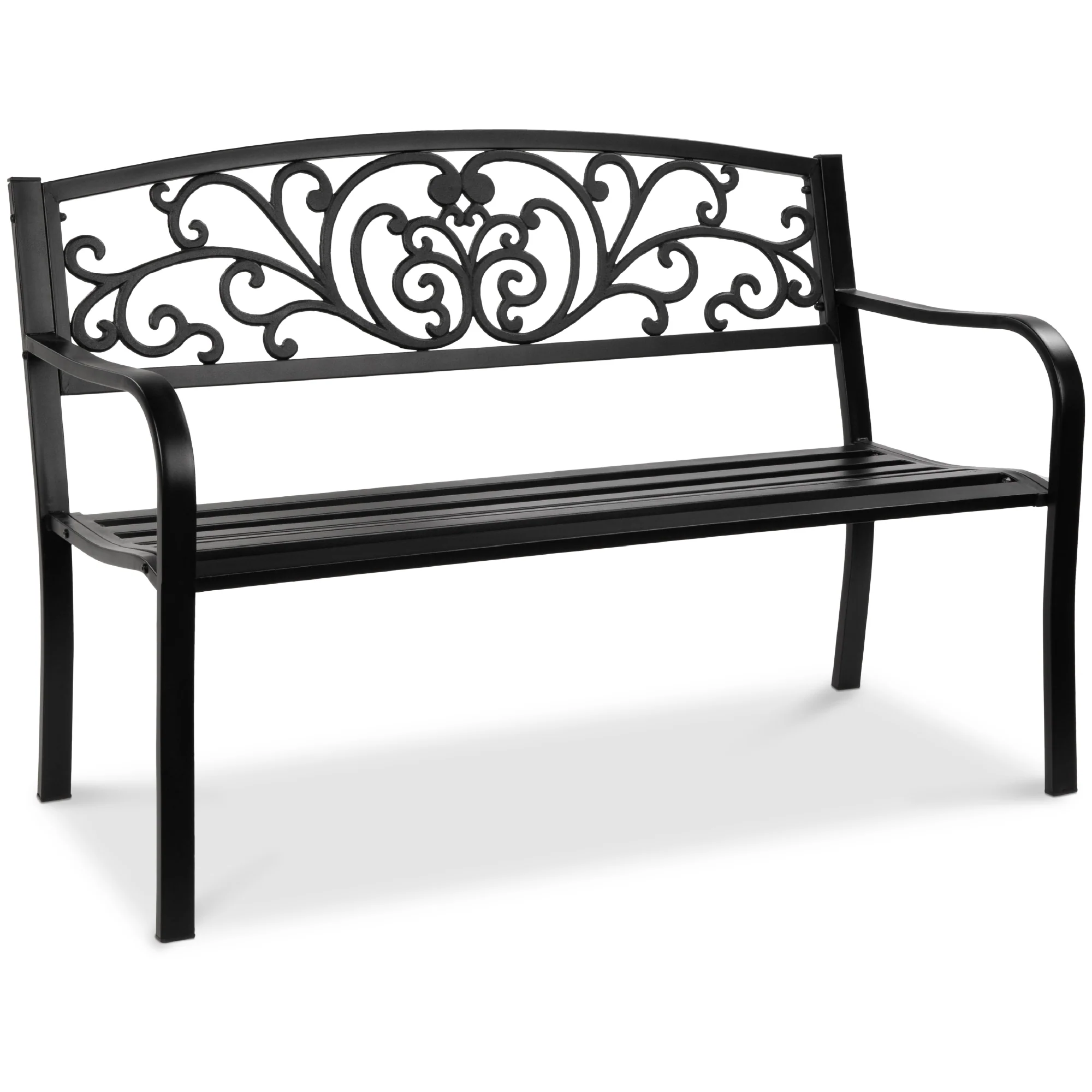 Steel Bench for Outdoor, Patio, Garden w/ Floral Design - 50in - Image 106