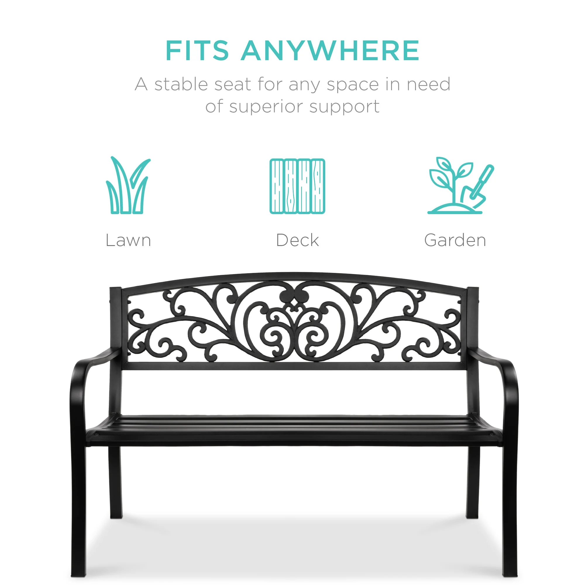 Steel Bench for Outdoor, Patio, Garden w/ Floral Design - 50in - Image 107
