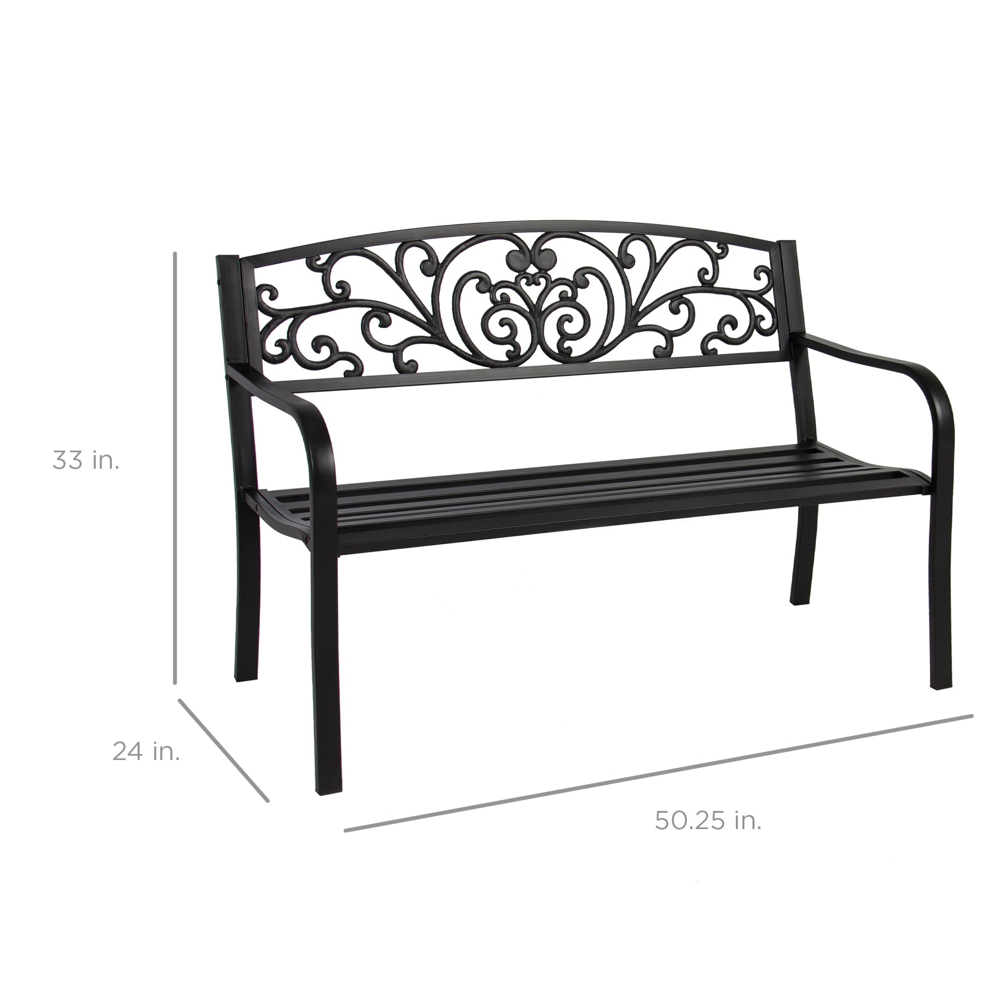 Steel Bench for Outdoor, Patio, Garden w/ Floral Design - 50in - Image 112