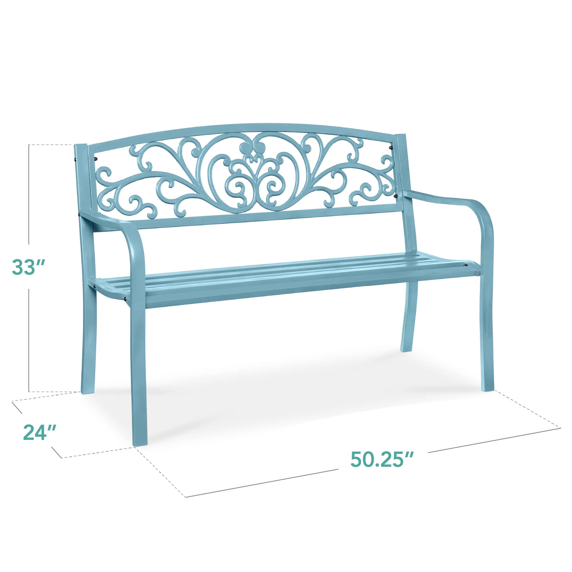 Steel Bench for Outdoor, Patio, Garden w/ Floral Design - 50in - Image 114