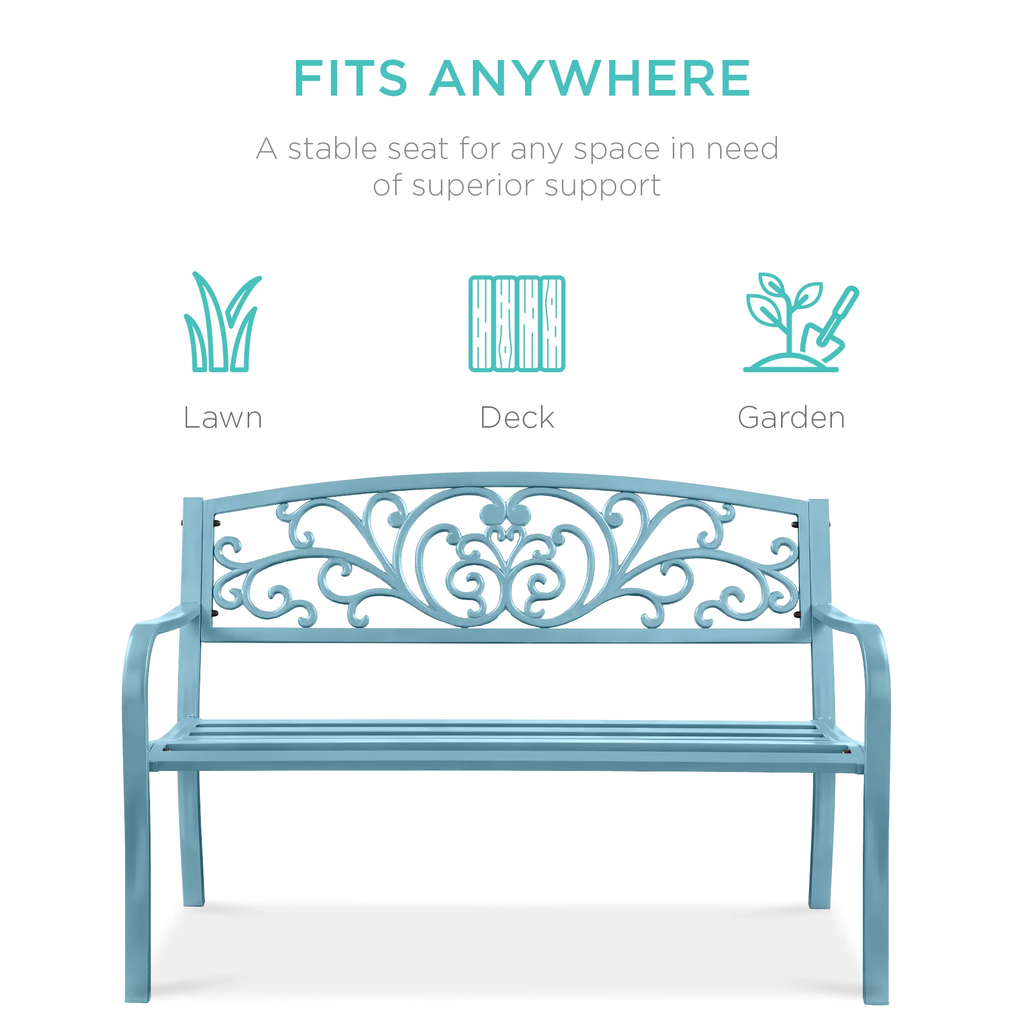 Steel Bench for Outdoor, Patio, Garden w/ Floral Design - 50in - Image 115